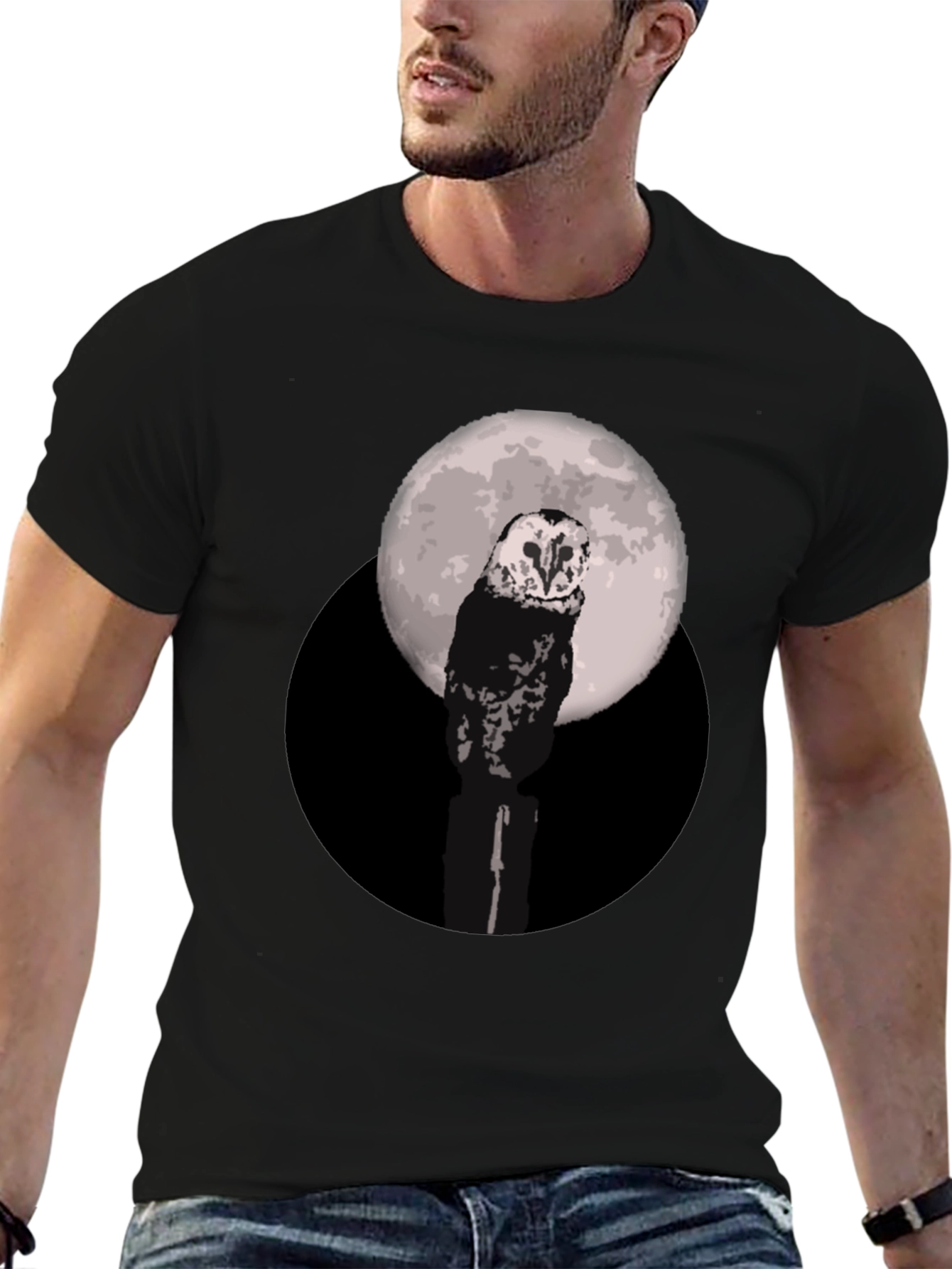 Black Owl Moon Graphic Tee - Black Cotton Blend view 6