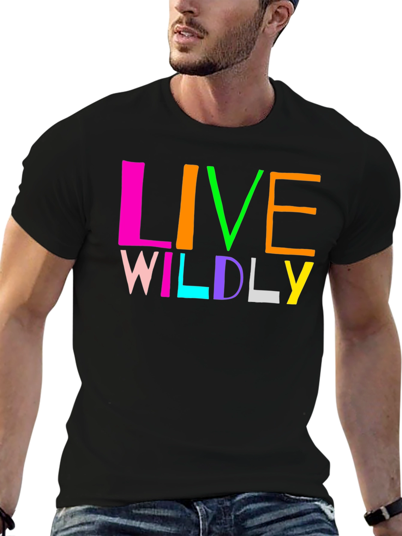 Black Live Wildly Graphic Tee - Colorful Design view 6