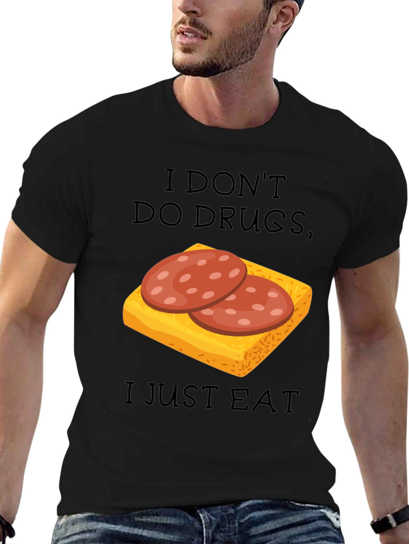 Black I Don't Do Drugs I Just Eat Funny T-Shirt view 6