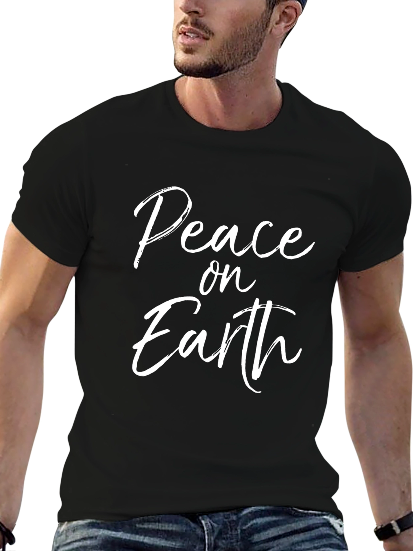 Black Peace On Earth Graphic Tee - Soft Black Shirt view 6