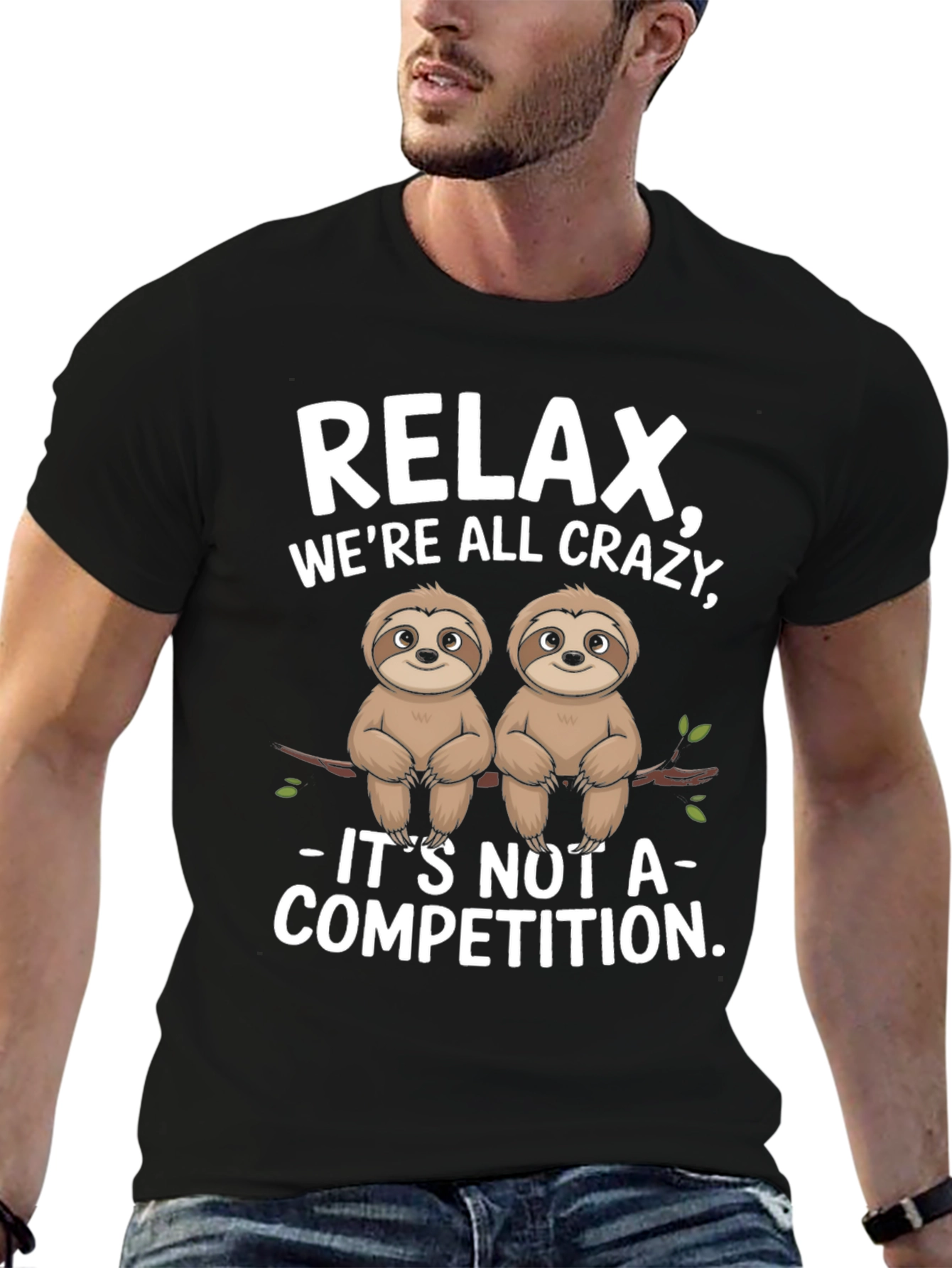 Black Relax Sloth Graphic Tee - Funny Sarcastic T-Shirt view 6