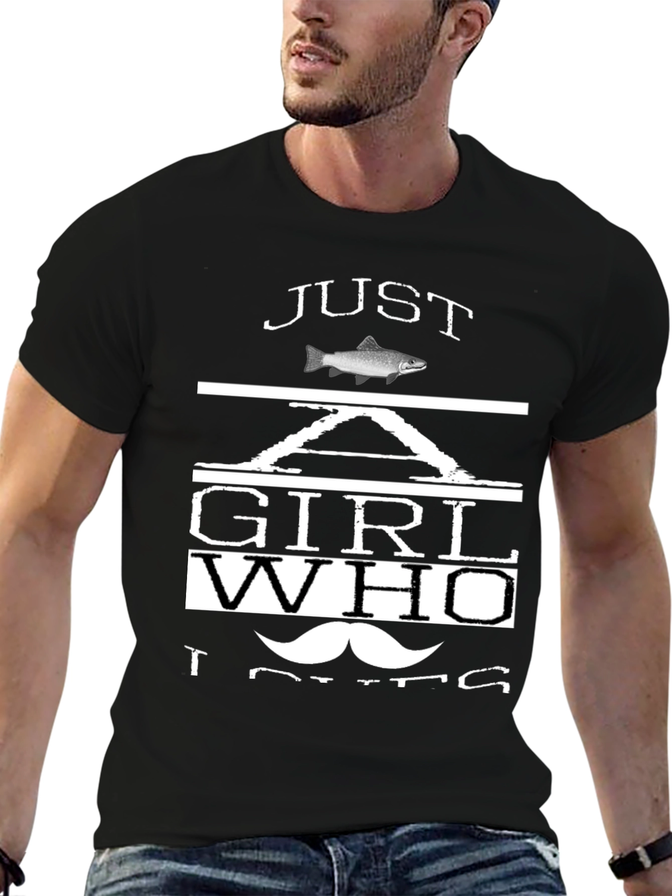 Black Just A Girl Who Loves Fish T-Shirt view 6