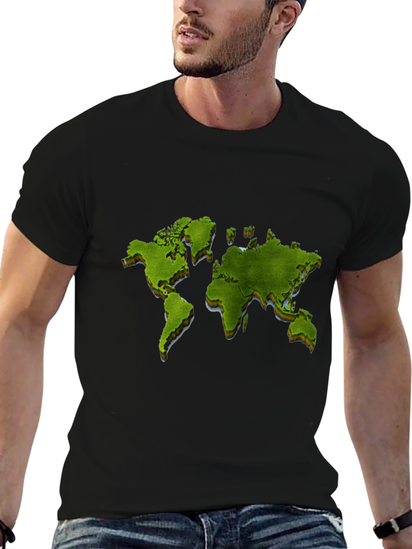 Black World Map Graphic Print Black T-Shirt view 6
