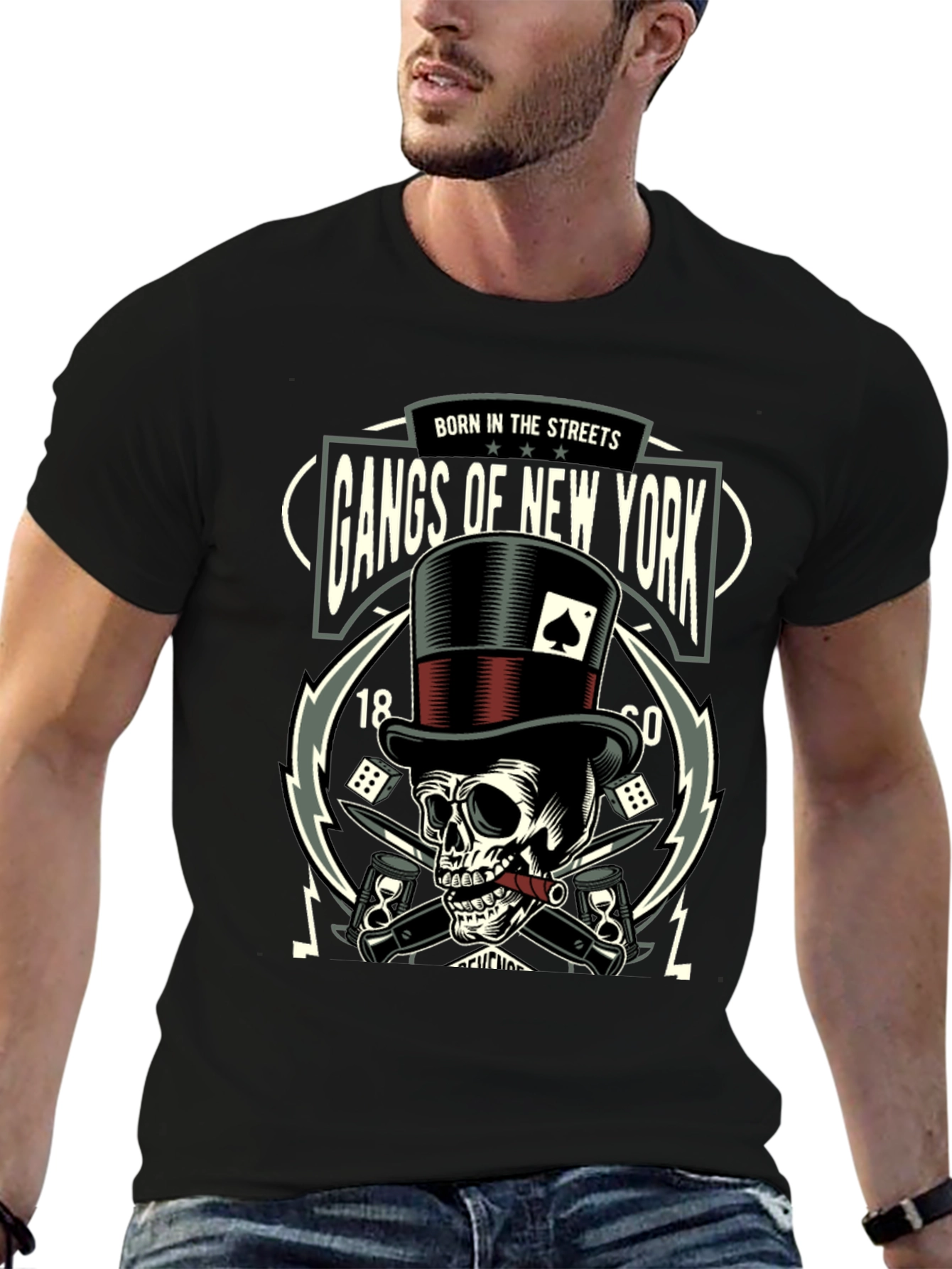 Black Gangs of New York Skull Graphic T-Shirt view 6