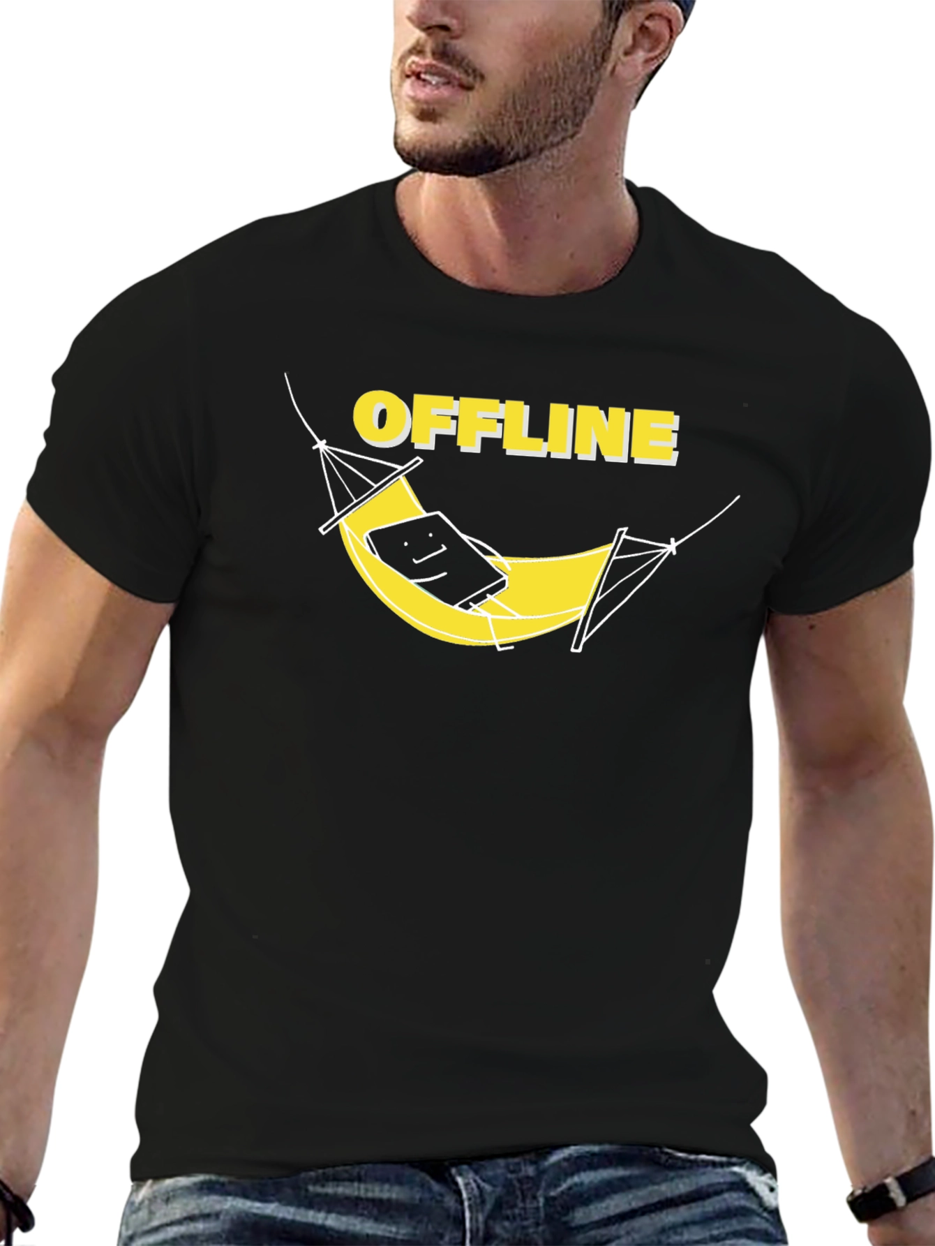 Black Offline Mode Graphic Tee view 6