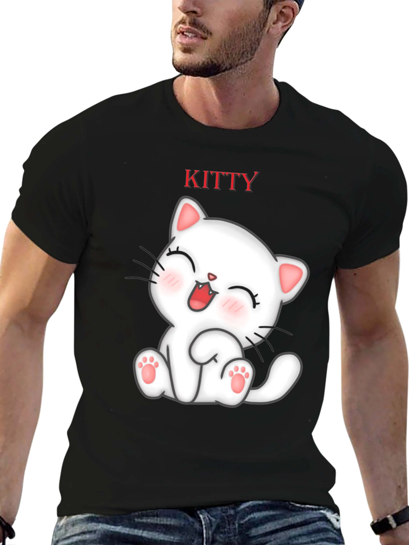 Black Kitty Cat Graphic Tee - Cute Cartoon Cat T-Shirt view 6