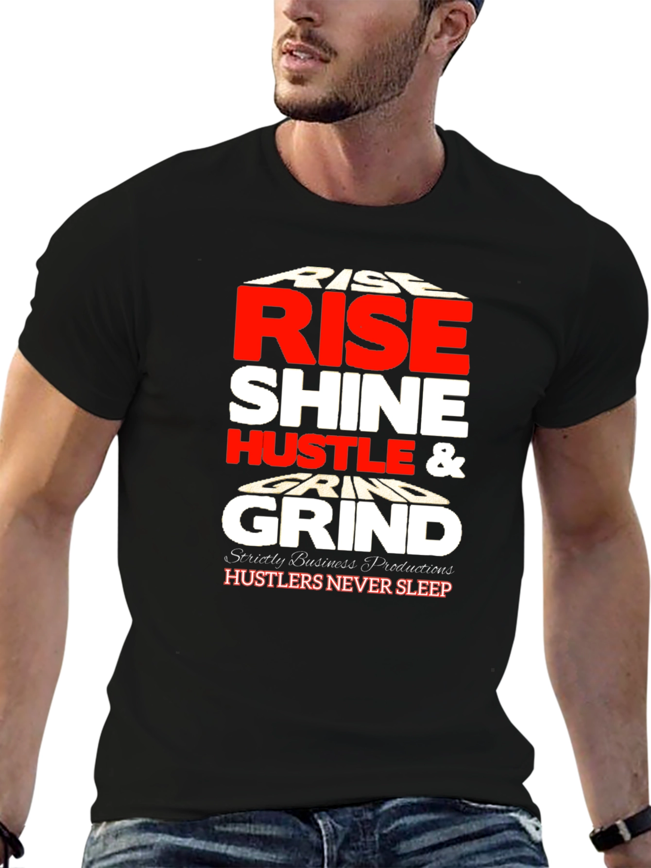 Black Rise Shine Hustle Grind Black Graphic Tee view 6