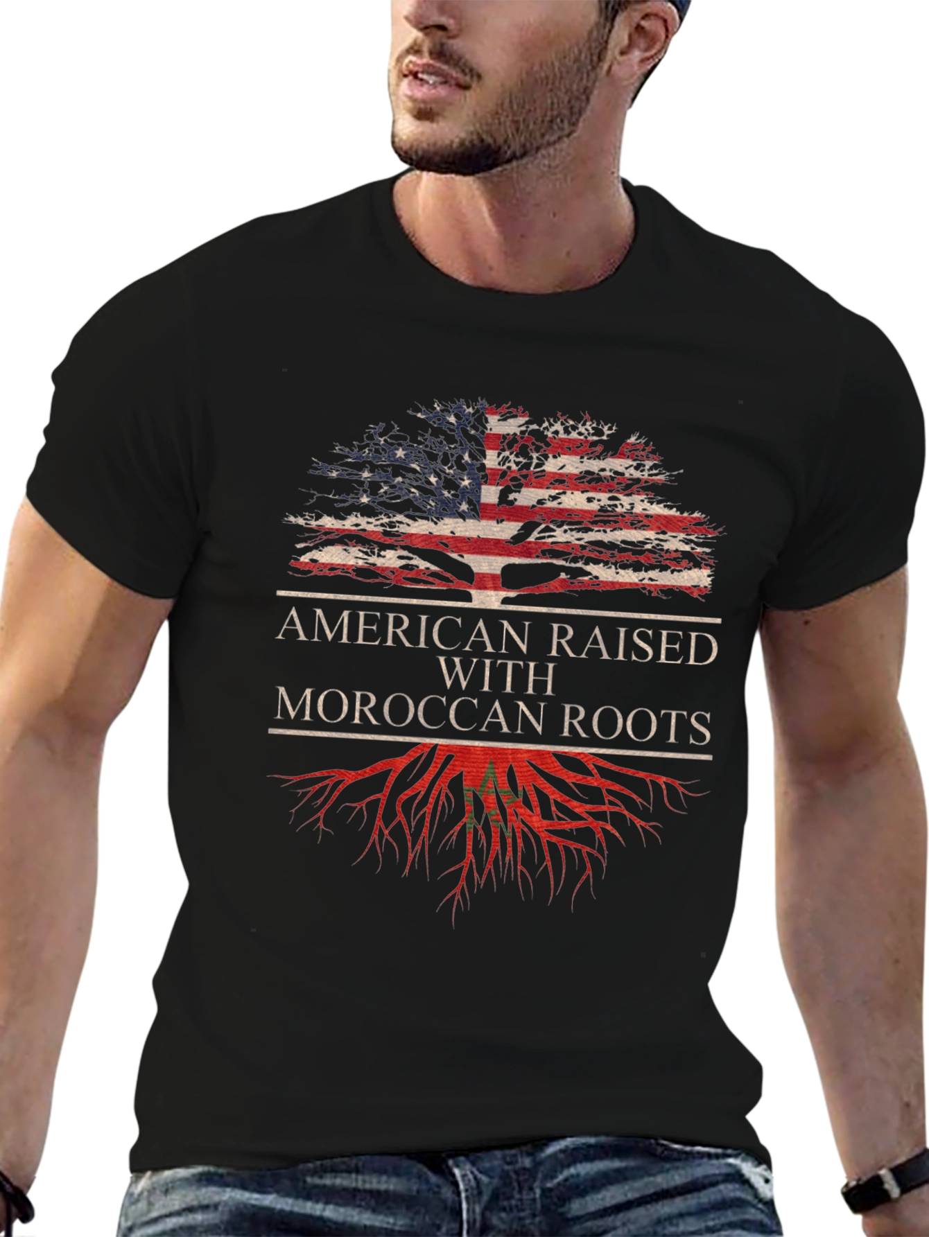 Black American Raised Moroccan Roots T-Shirt view 6