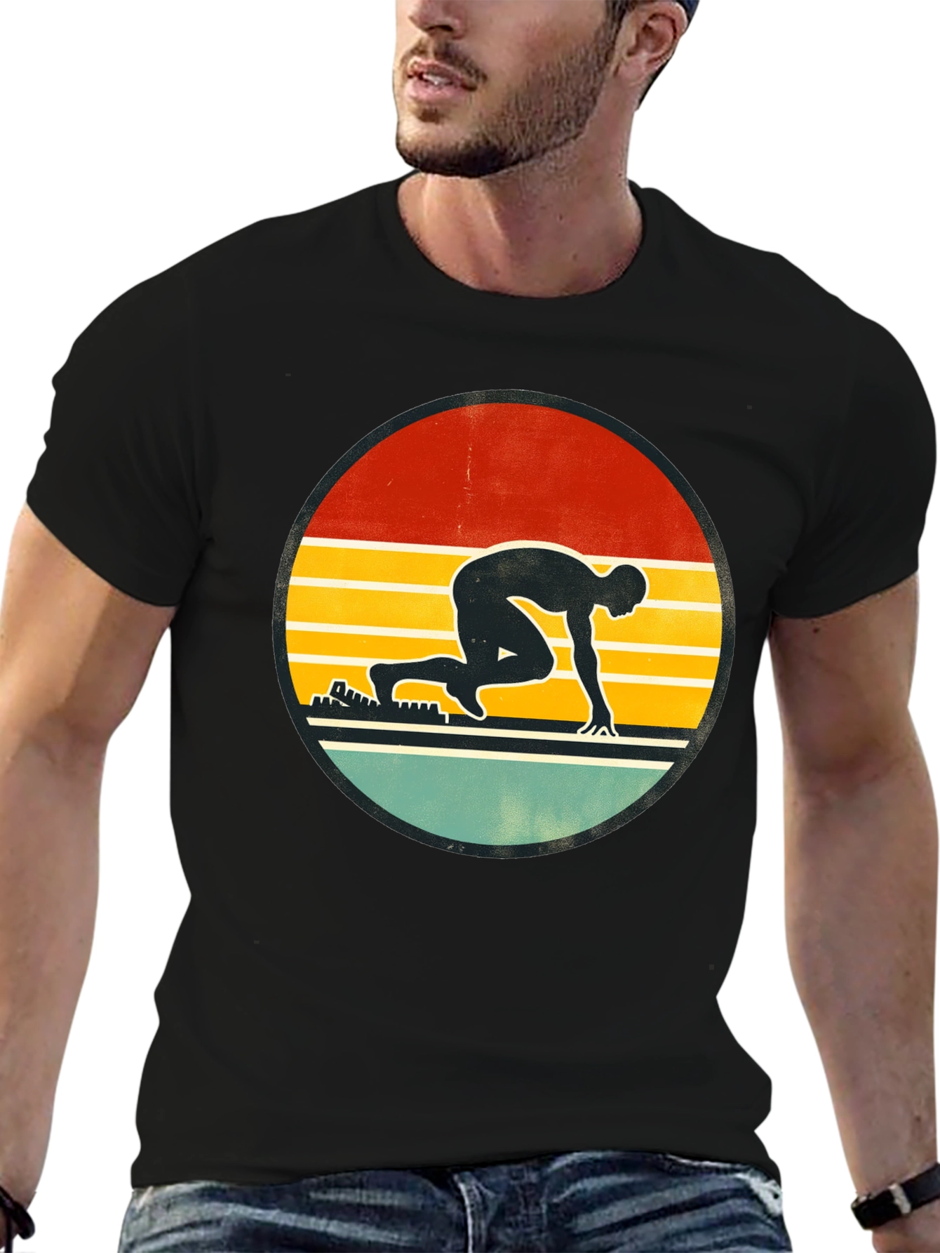 Black Retro Runner Graphic T-Shirt view 6