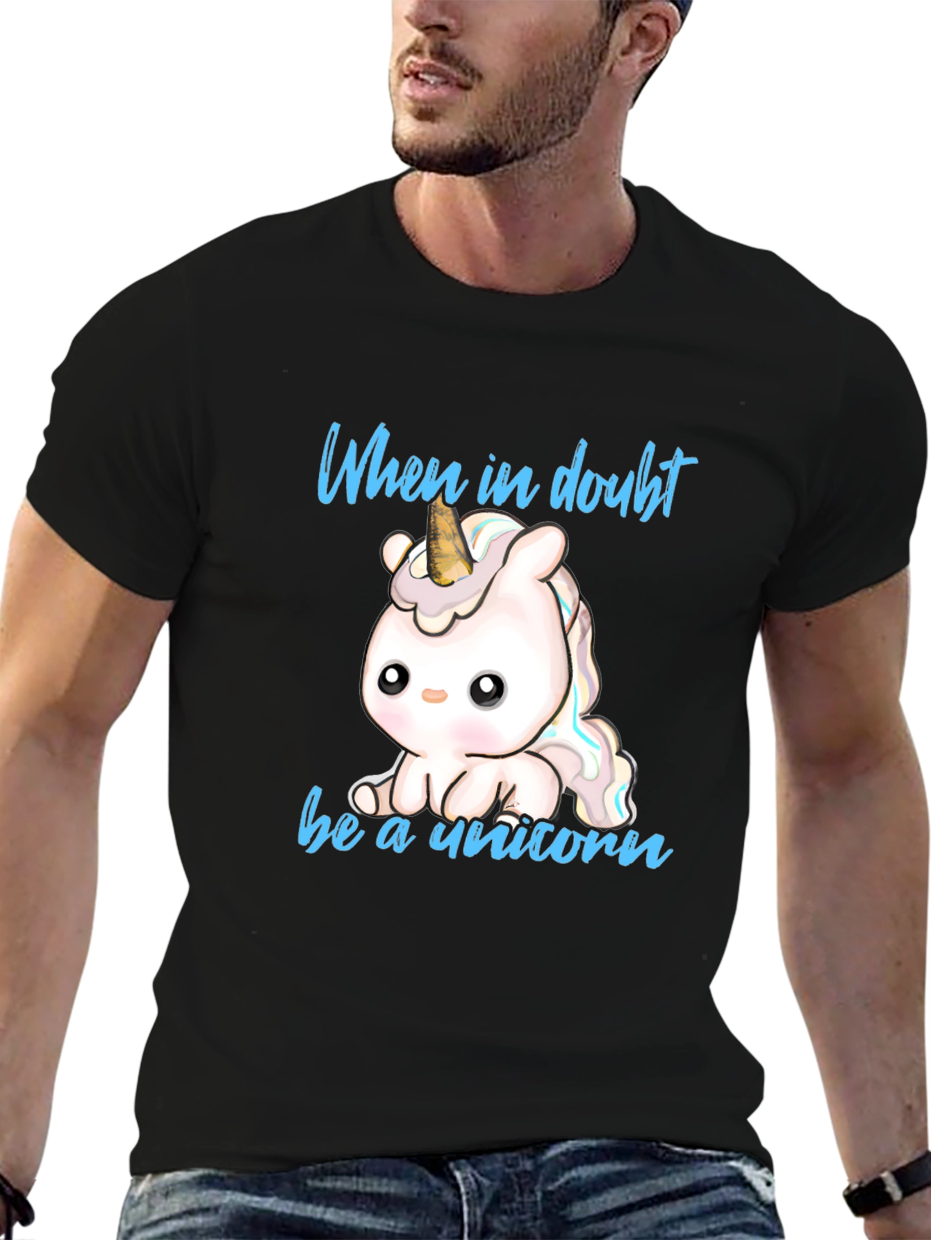 Black Cute Unicorn T-Shirt - When in Doubt Be a Unicorn view 6