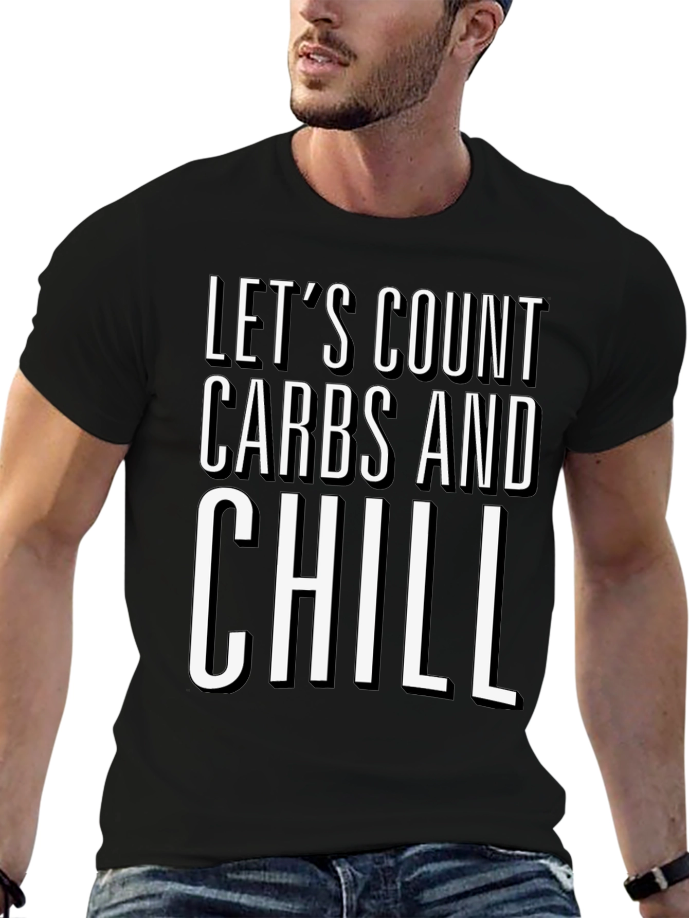 Black Let's Count Carbs and Chill Black Graphic T-Shirt view 6