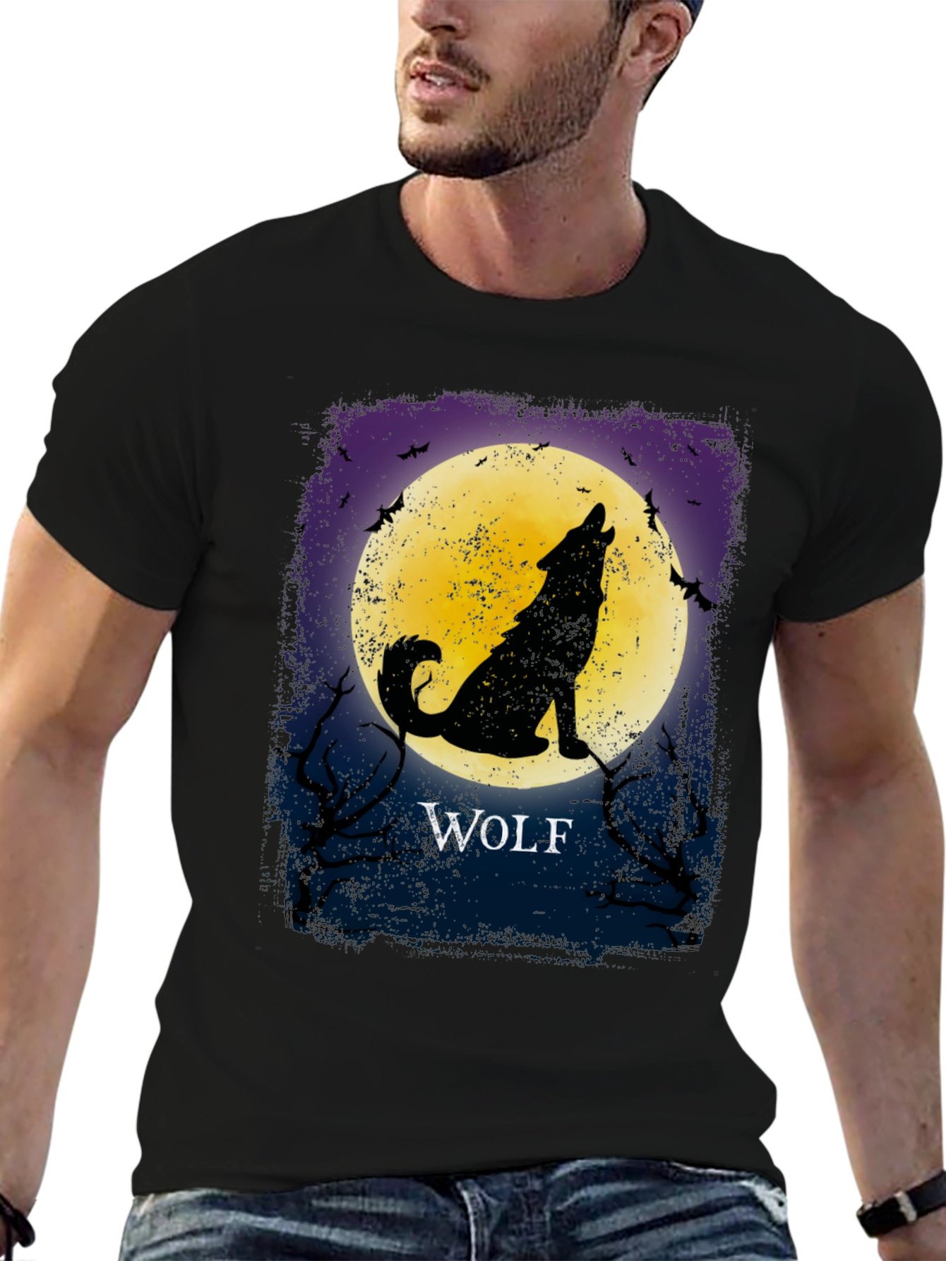 Black Wolf Howling at Moon Graphic T-Shirt view 6