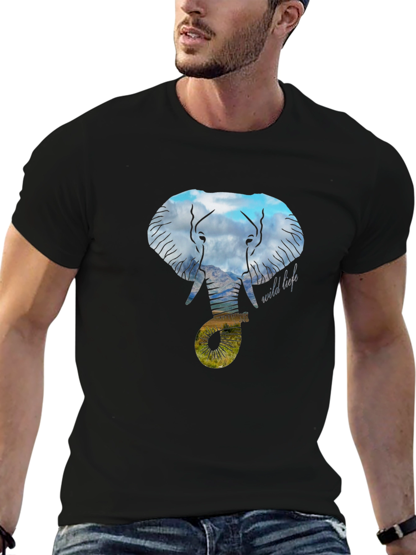 Black Wildlife Elephant Graphic Tee - Black view 6