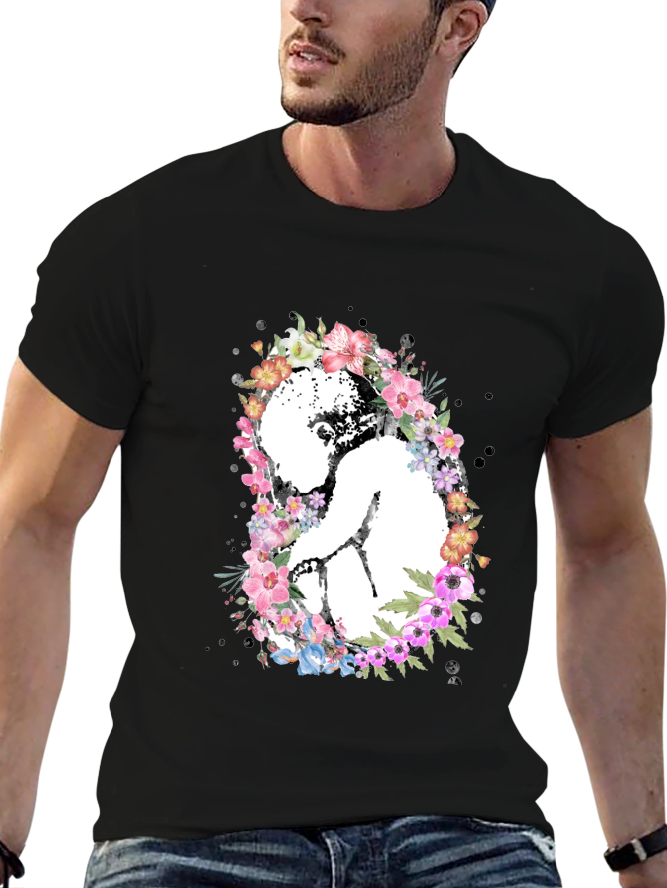 Black Floral Embryo Graphic Tee - Black Unisex T-Shirt view 6