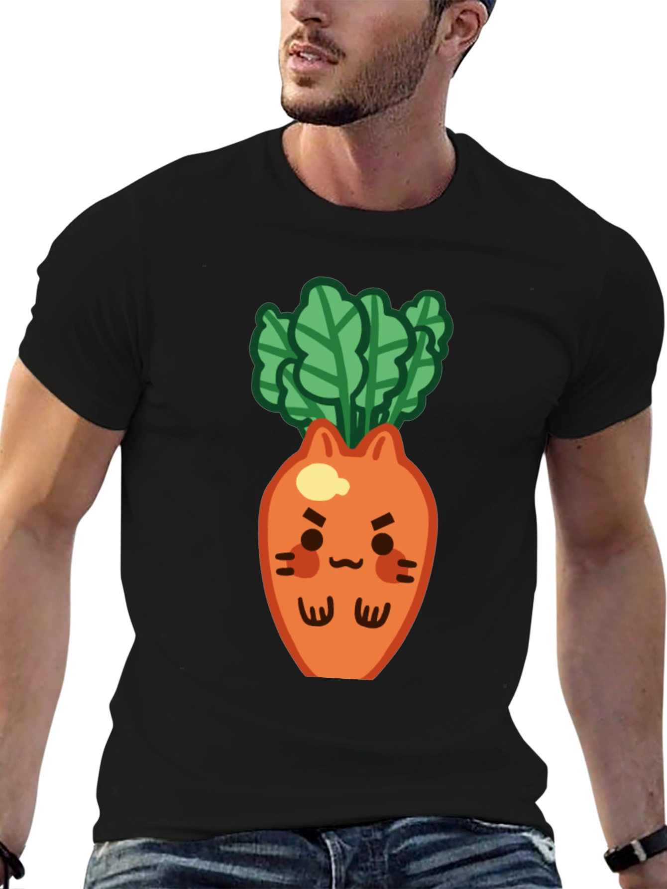 Black Cute Carrot Cat T-Shirt - Black, Unique Design view 6