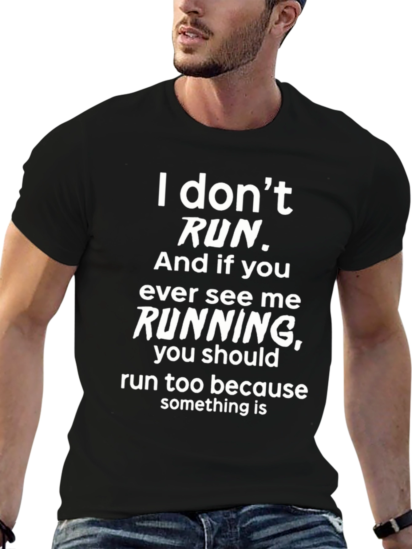 Black Funny "I Don't Run" Graphic Tee - Black view 6