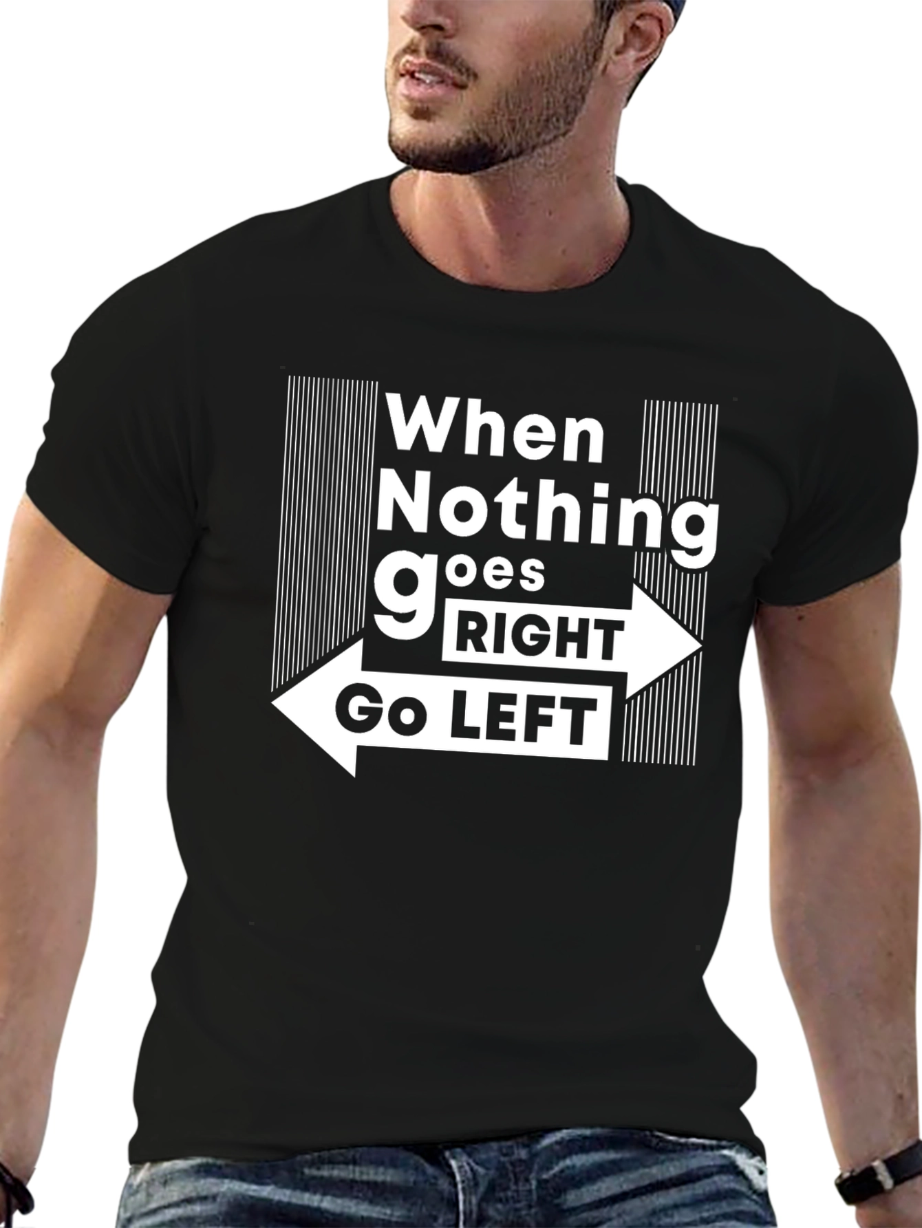 Black Go Left Graphic Tee - Black Cotton T-Shirt view 6