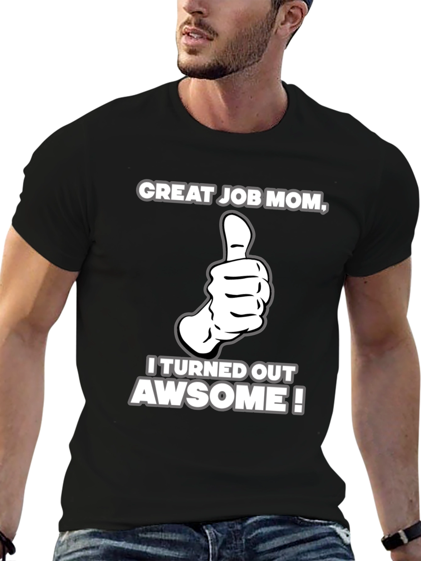 Black Great Job Mom! Adult Graphic T-Shirt view 6