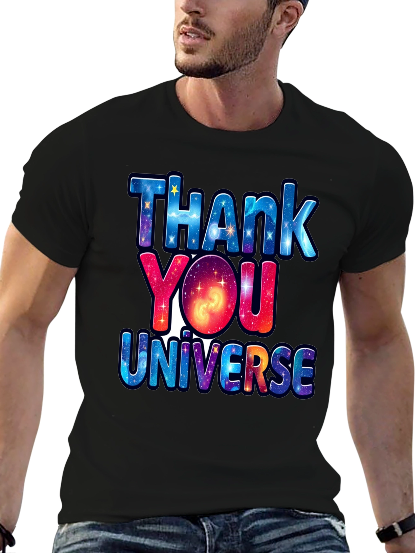 Black Thank You Universe Graphic T-Shirt view 6