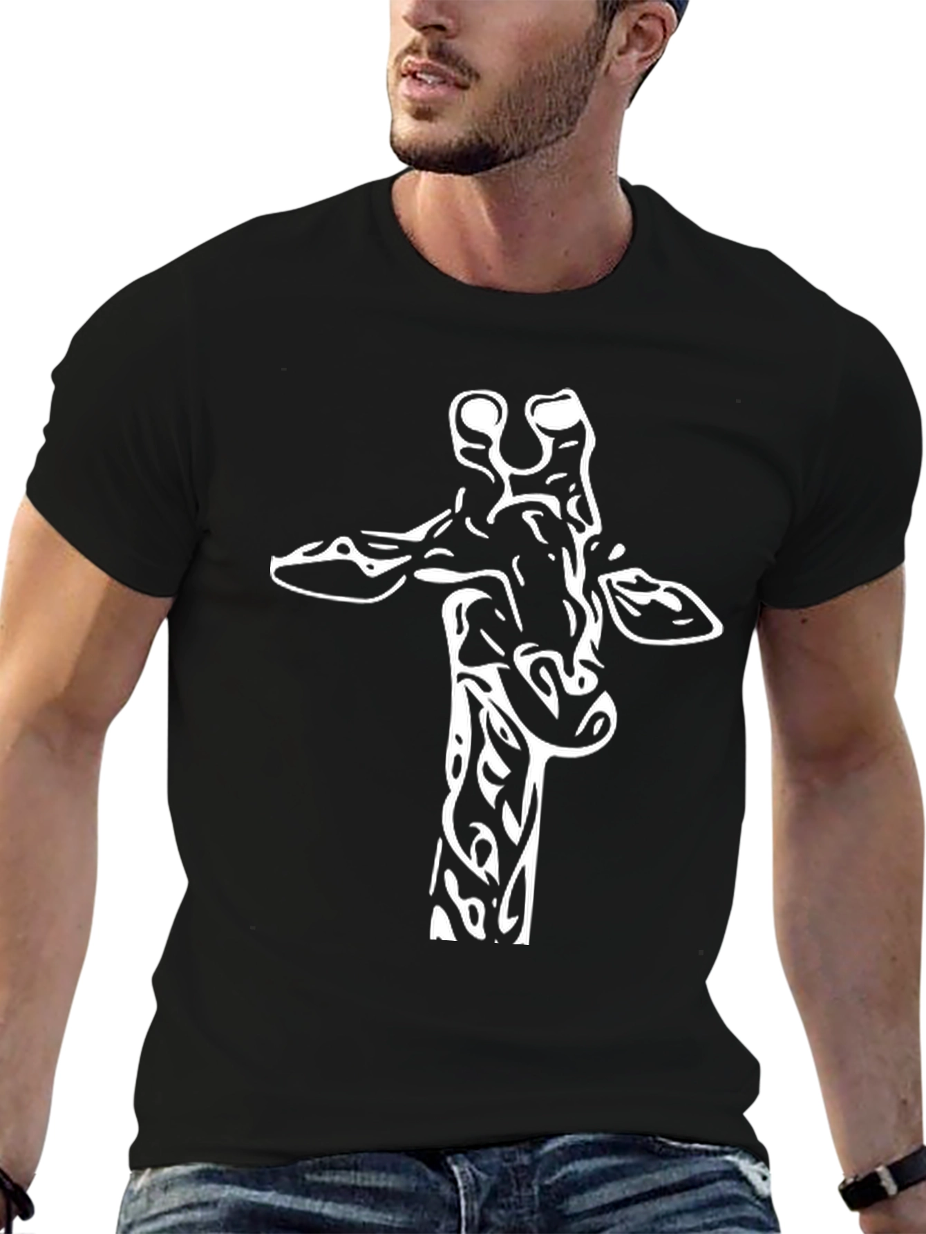 Black Giraffe Graphic Tee - Modern Animal Print T-Shirt view 6