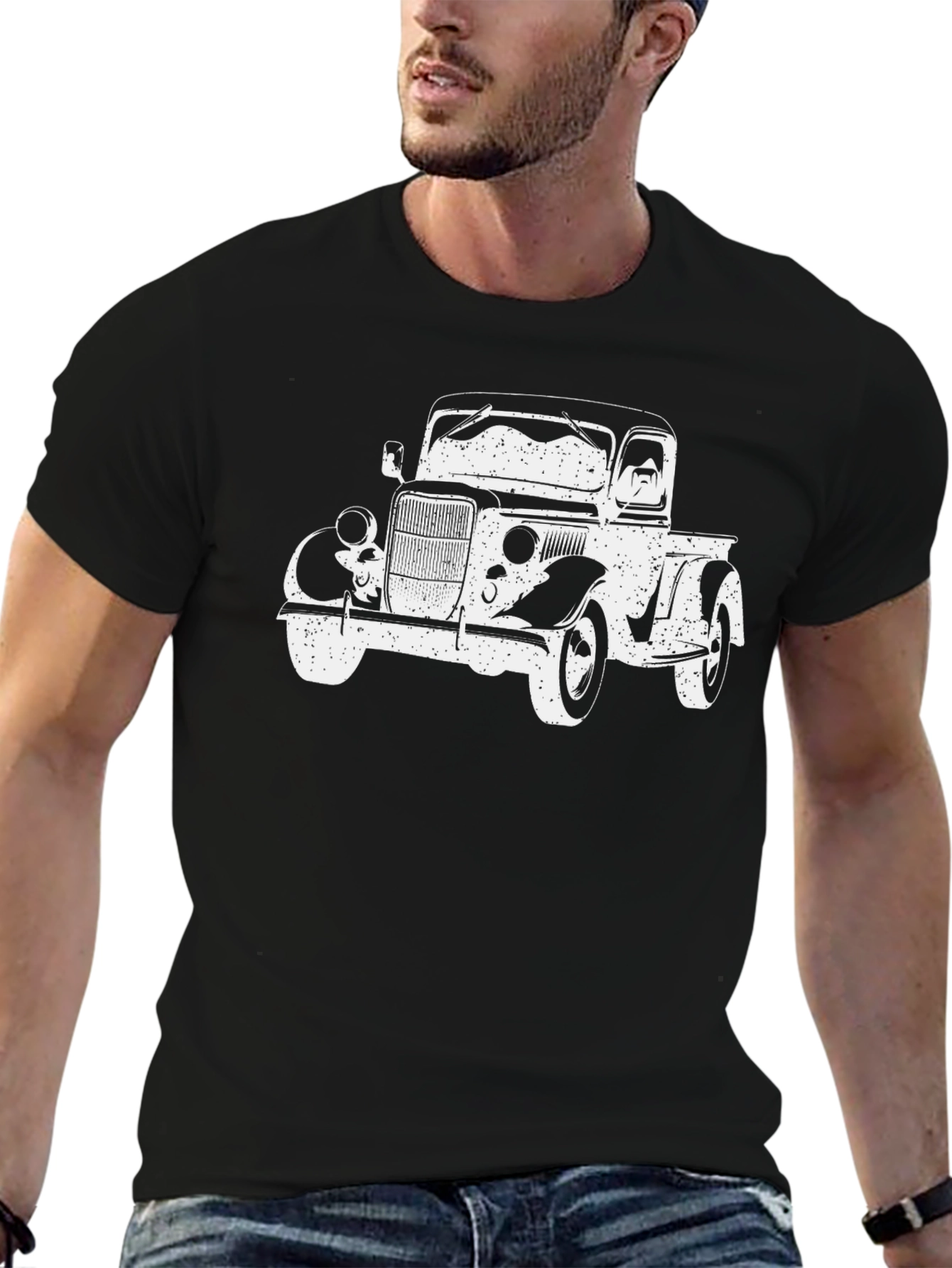 Black Vintage Truck Graphic T-Shirt - Classic Style view 6