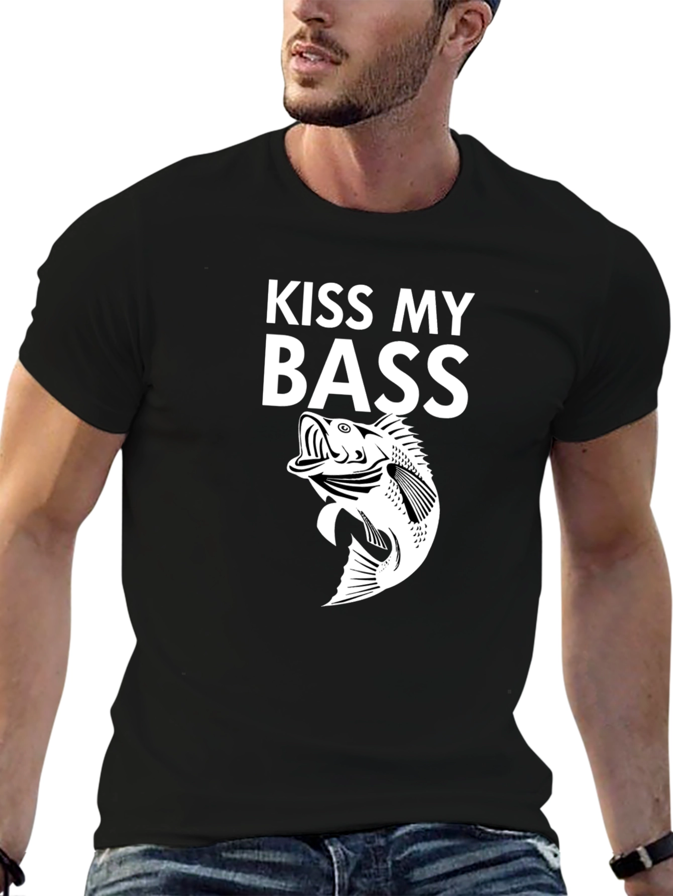 Black Kiss My Bass Graphic Tee - Black Cotton T-Shirt view 6