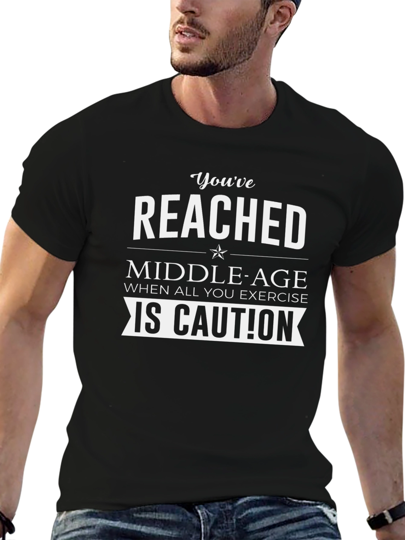 Black Funny Middle Age Caution Black T-Shirt view 6