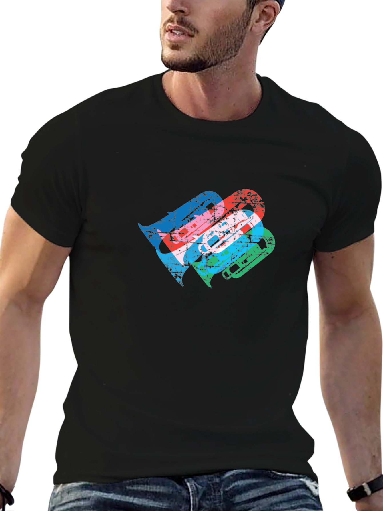 Black Retro Cassette Tape Graphic T-Shirt view 6