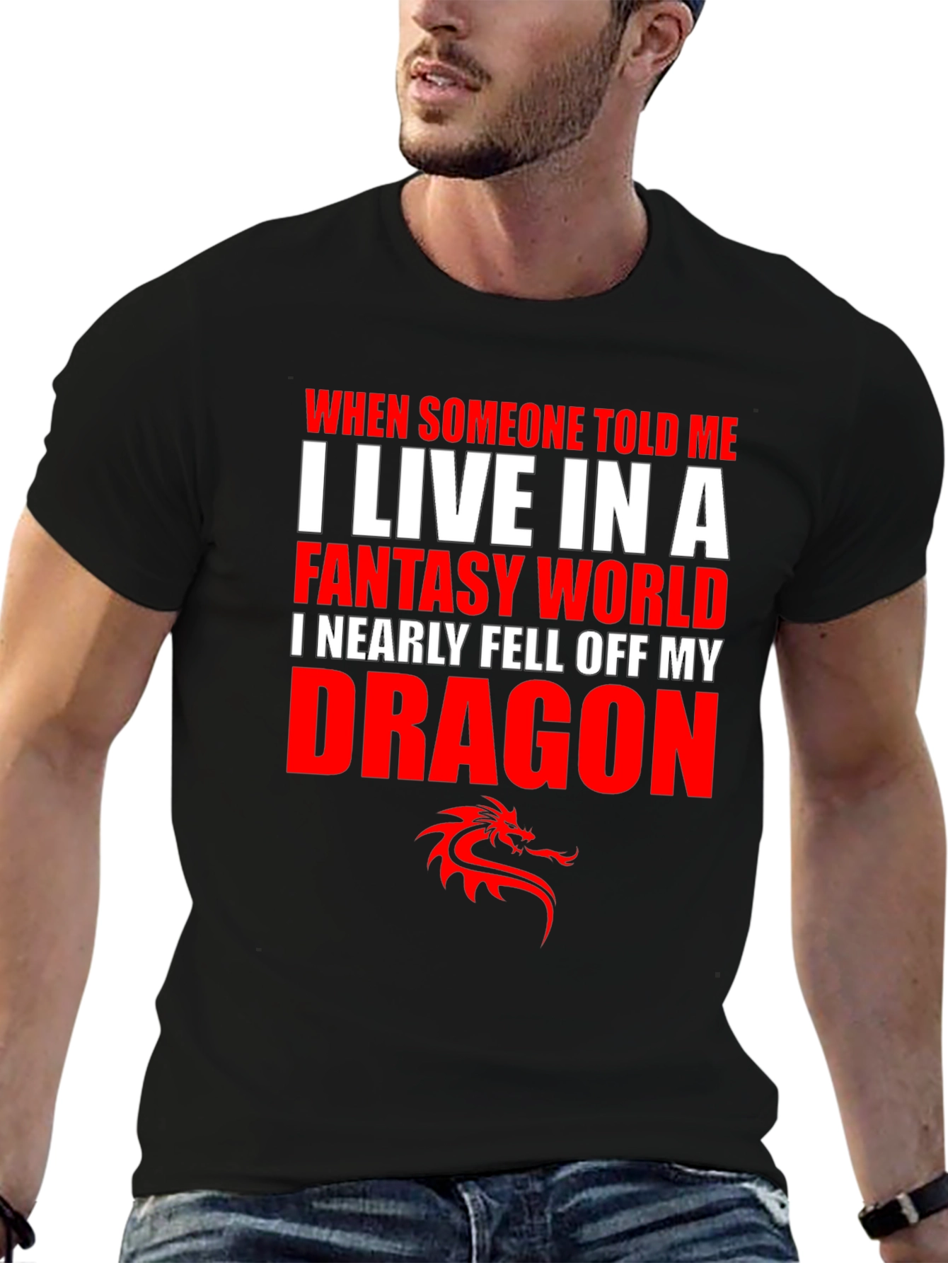 Black Fantasy World Dragon T-Shirt view 6