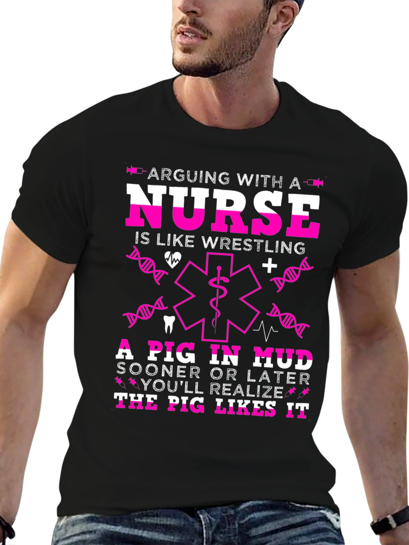 Black Arguing With a Nurse T-Shirt Funny Gift view 6
