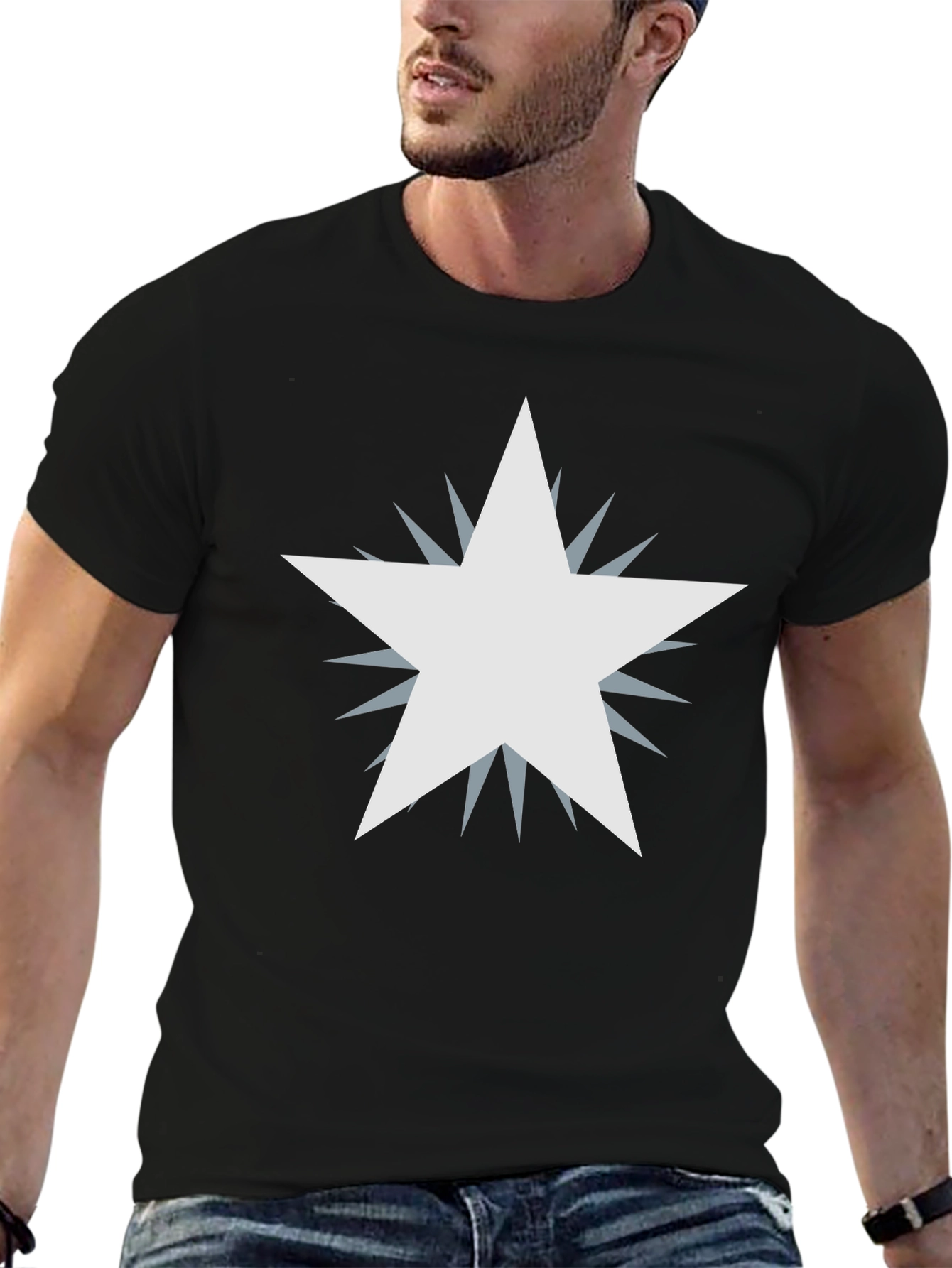 Black Men's Black Graphic Tee - Starburst Design view 6