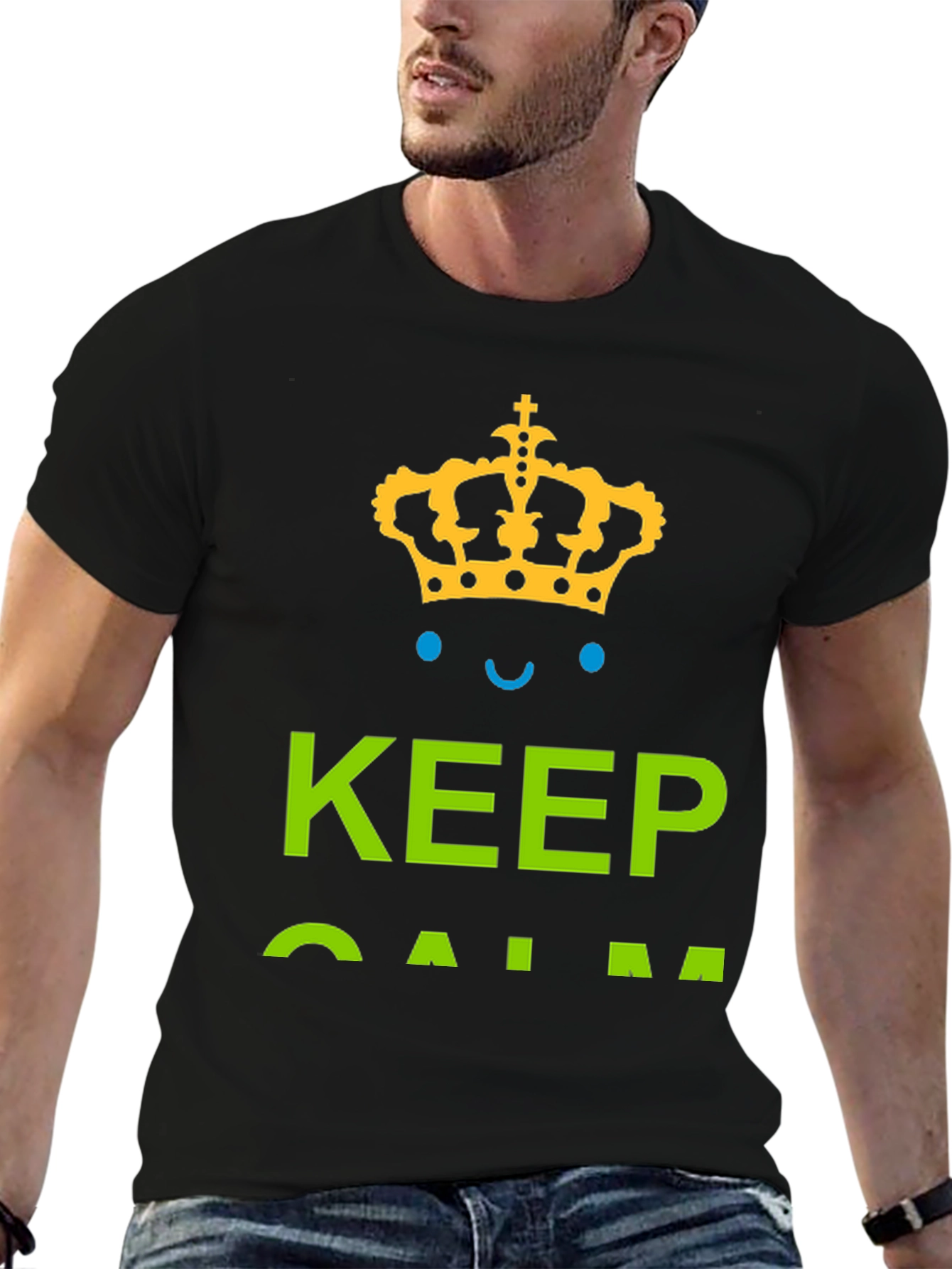 Black Keep Calm Graphic Tee - Black Cotton T-Shirt view 6