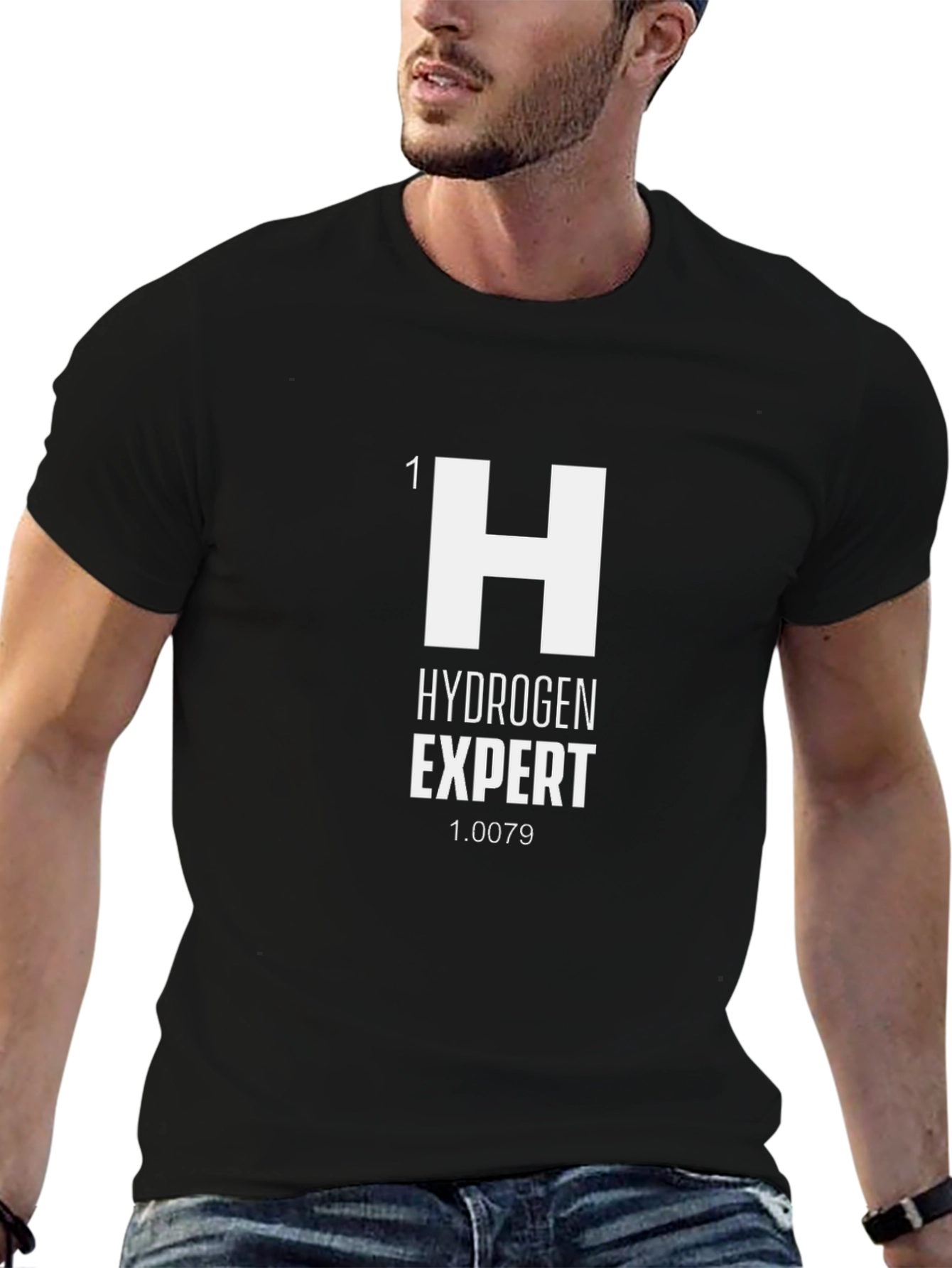 Black Hydrogen Expert Graphic Tee - Periodic Table Science Shirt view 6