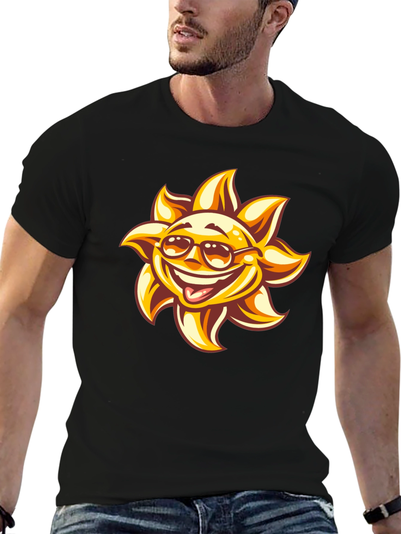 Black Smiling Sun Graphic Black T-Shirt view 6