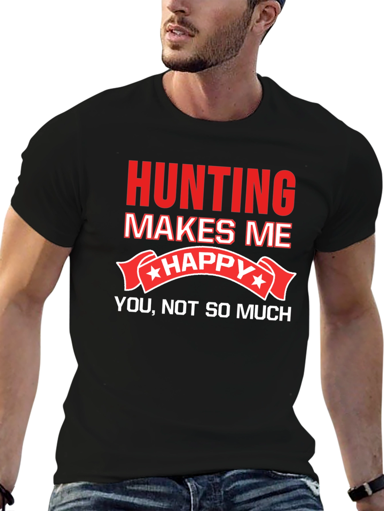 Black Hunting Makes Me Happy T-Shirt Funny Graphic Tee view 6