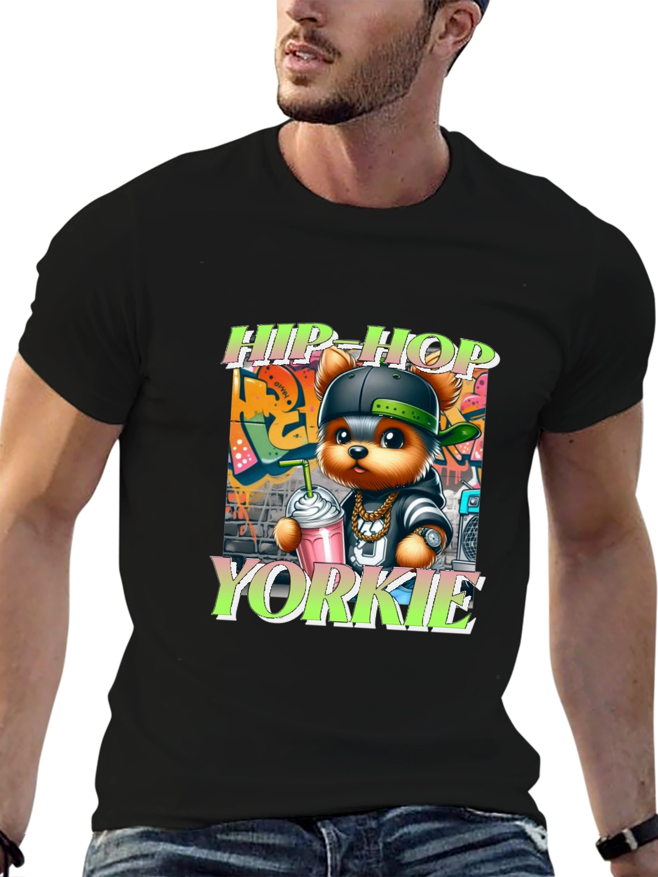 Black Hip-Hop Yorkie Graphic Tee view 6