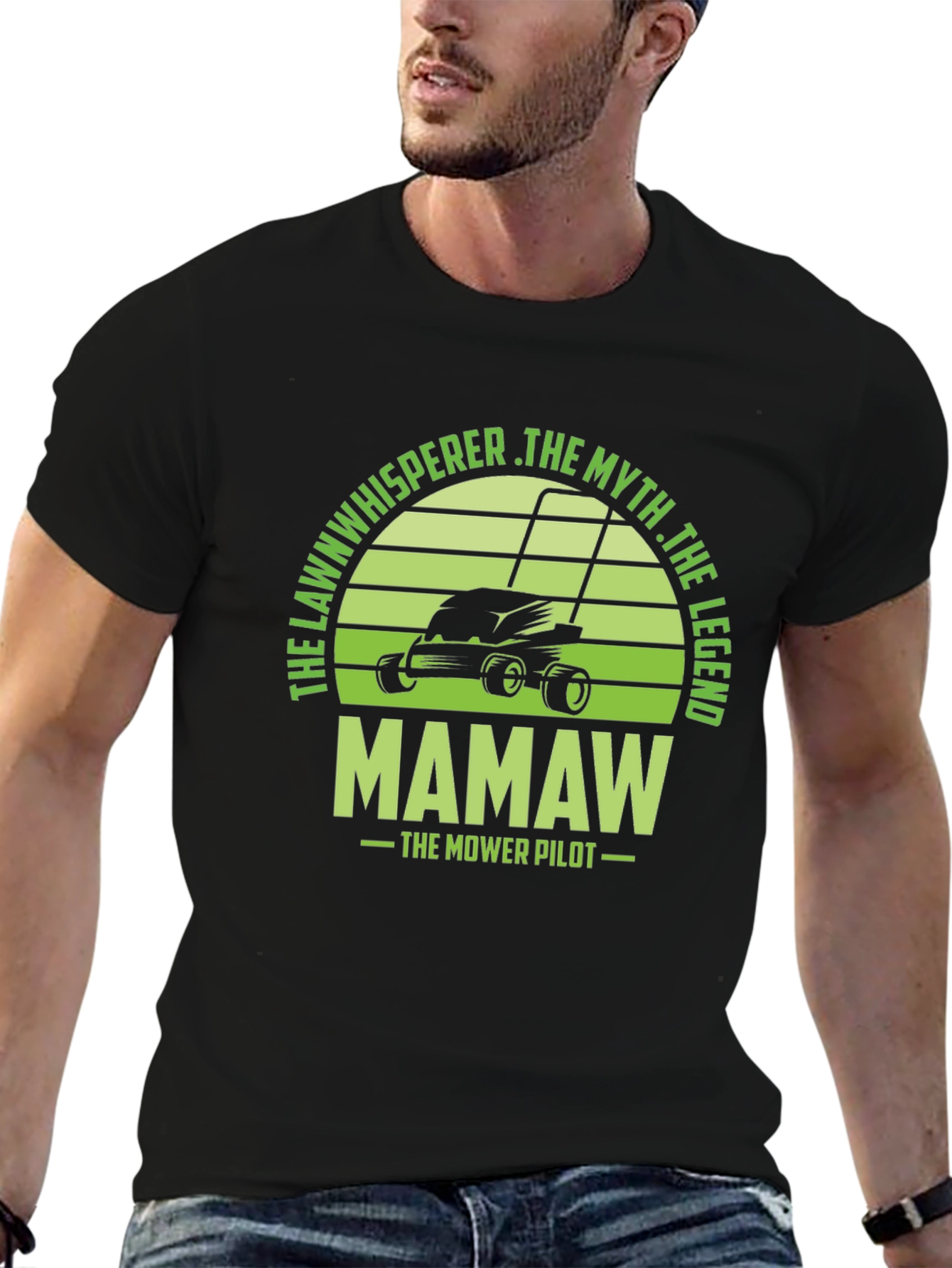 Black The Lawn Whisperer Funny T-Shirt view 6