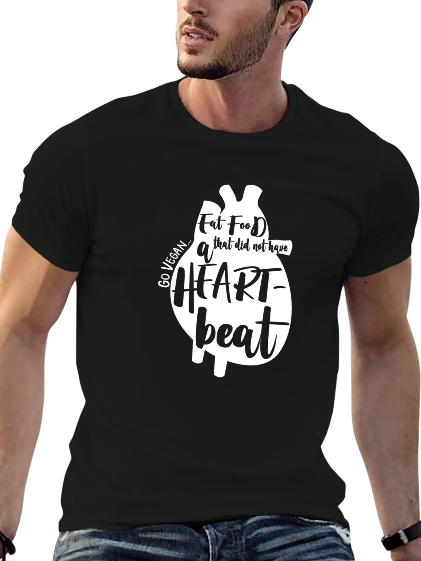 Black Vegan Heartbeat T-Shirt - Black Cotton Tee view 6
