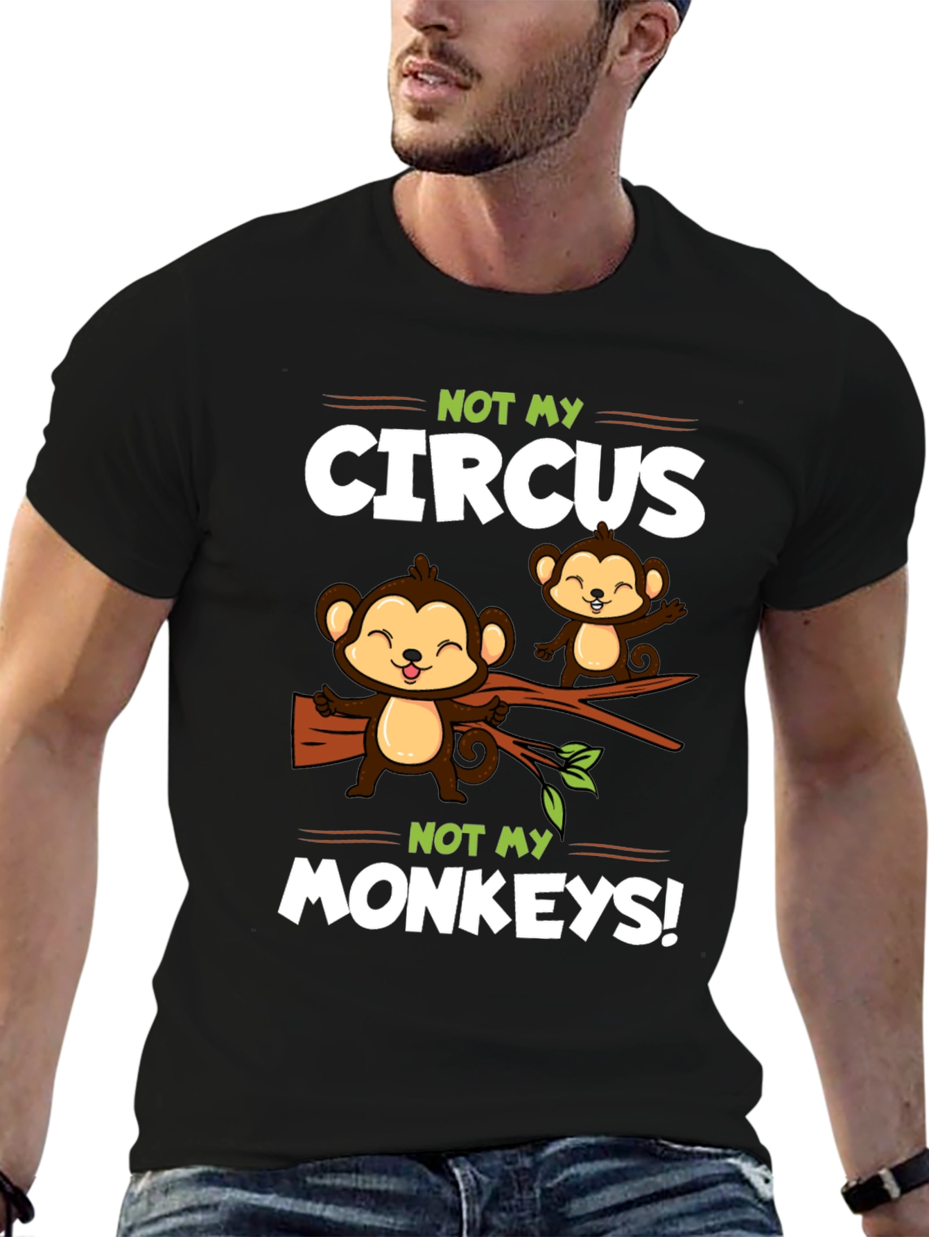 Black Funny Monkey Circus T-Shirt - Novelty Graphic Tee view 6