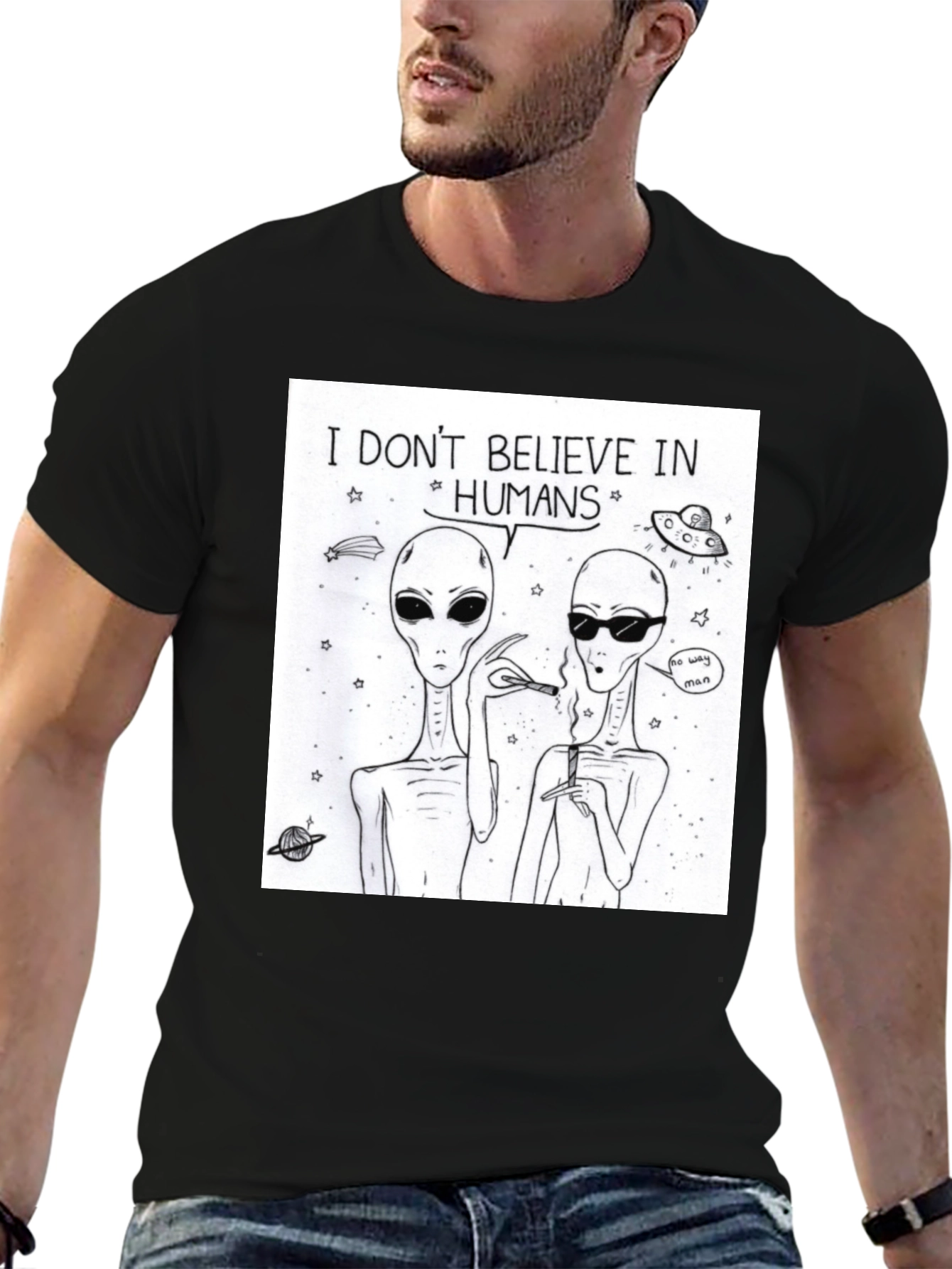 Black I Don't Believe In Humans Graphic Tee view 6