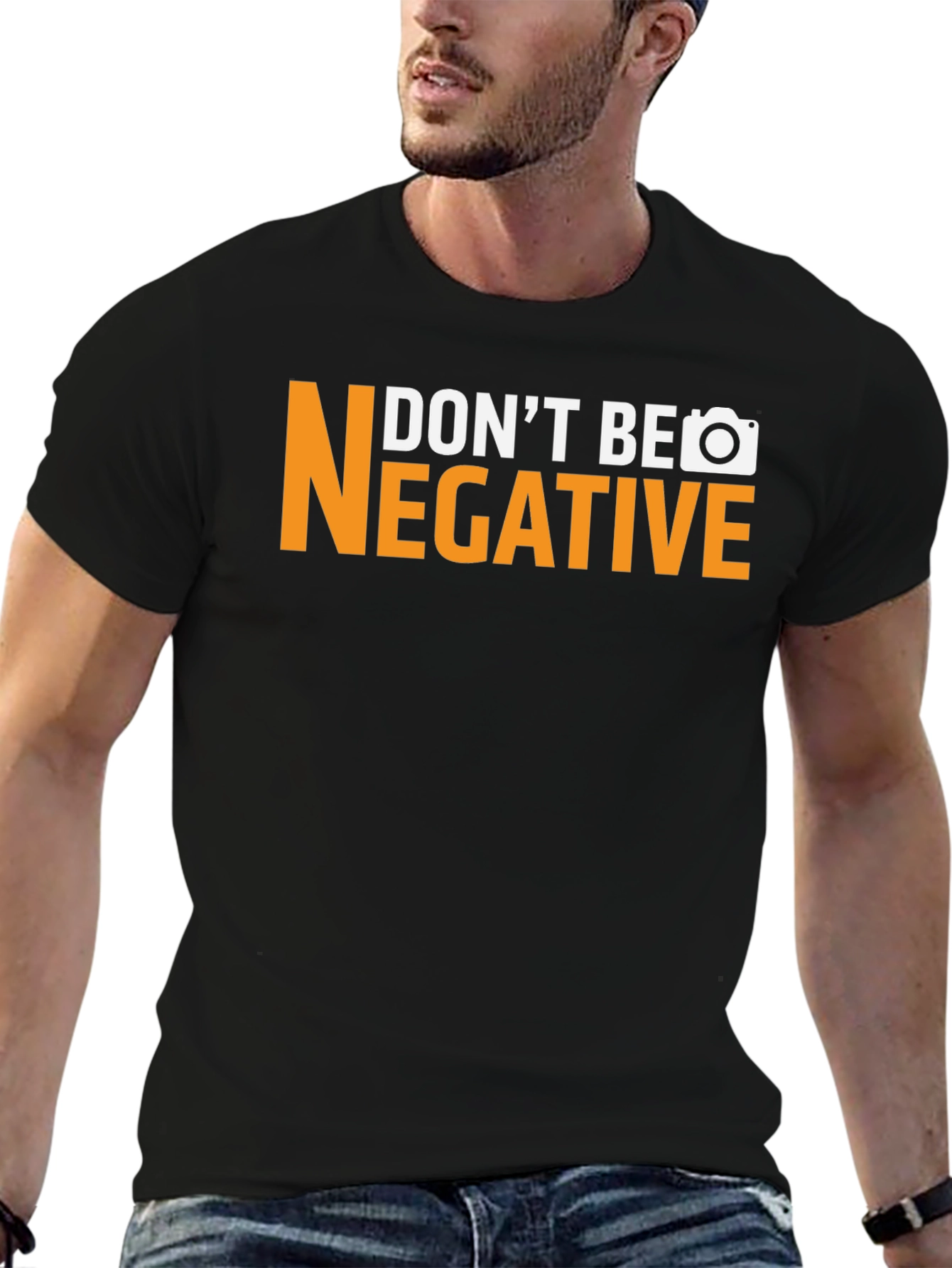 Black Don't Be Negative Funny Camera T-Shirt view 6