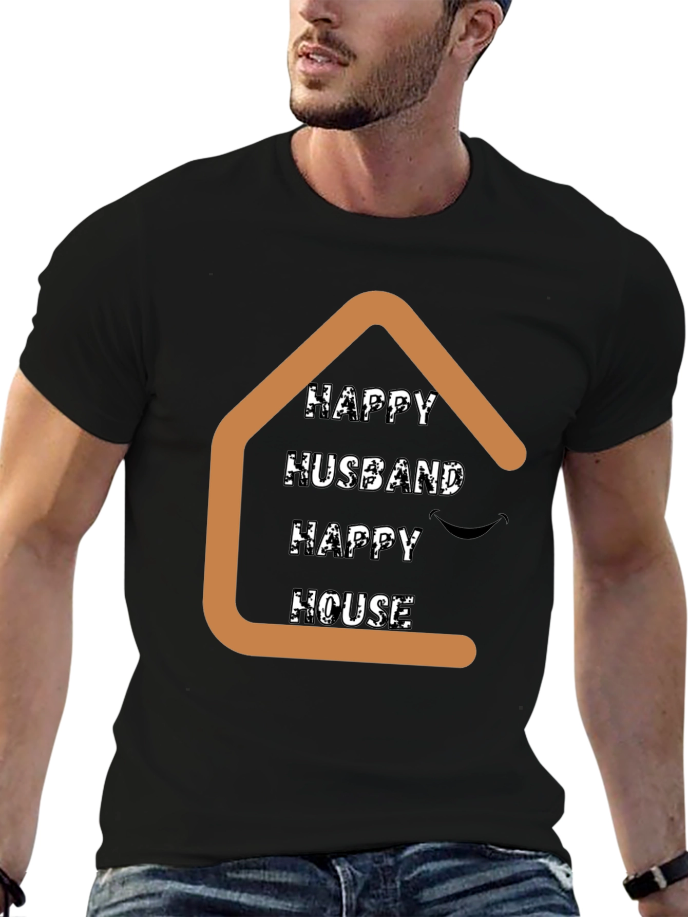 Black Happy Husband Happy House Graphic T-Shirt view 6