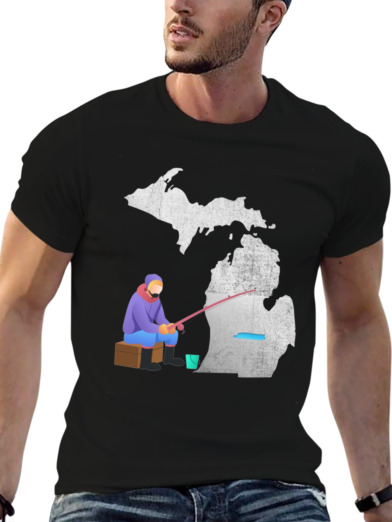 Black Michigan Fishing T-Shirt, Angler Graphic Tee view 6
