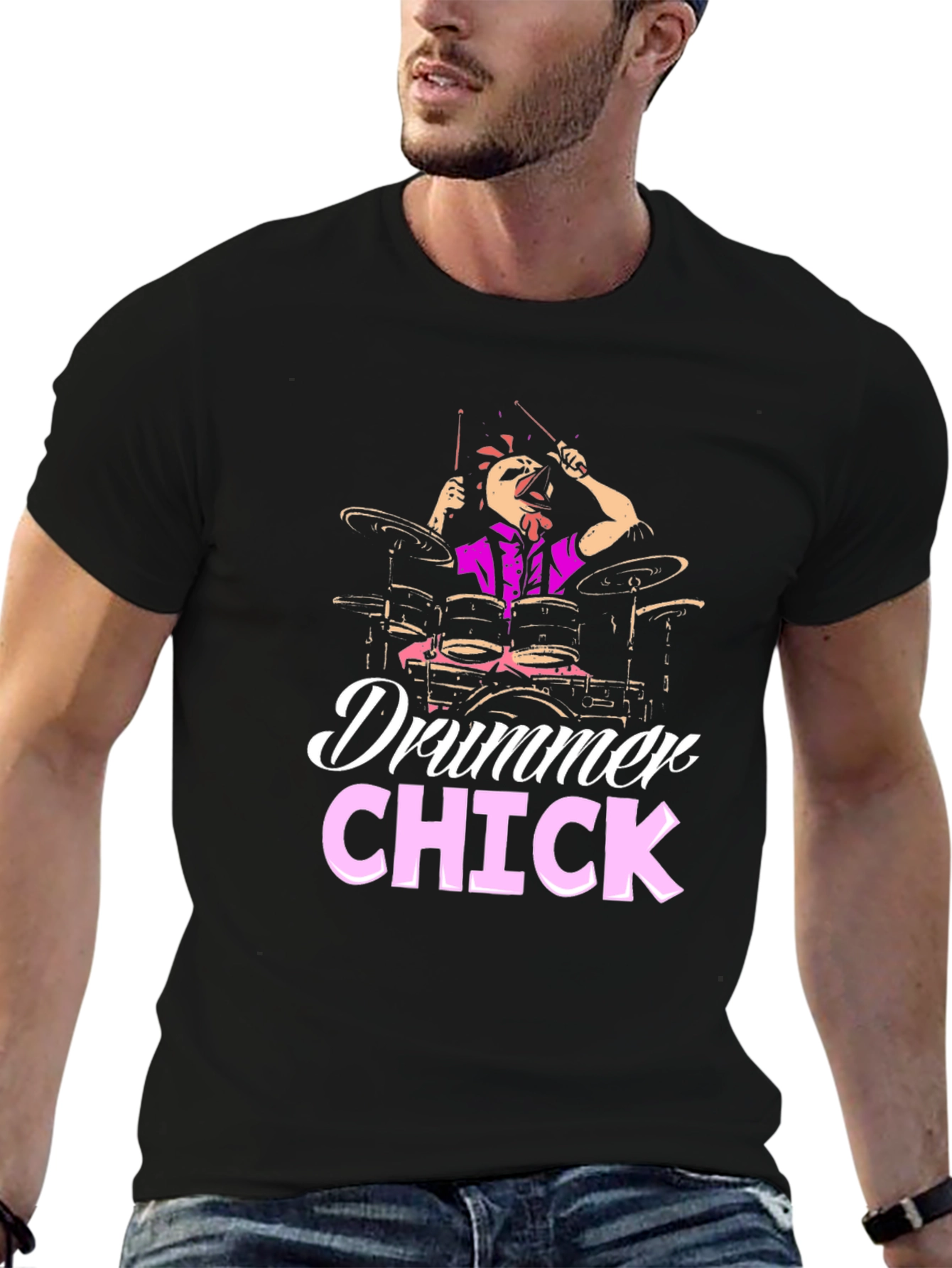 Black Drummer Chick T-Shirt - Music Lover Tee view 6