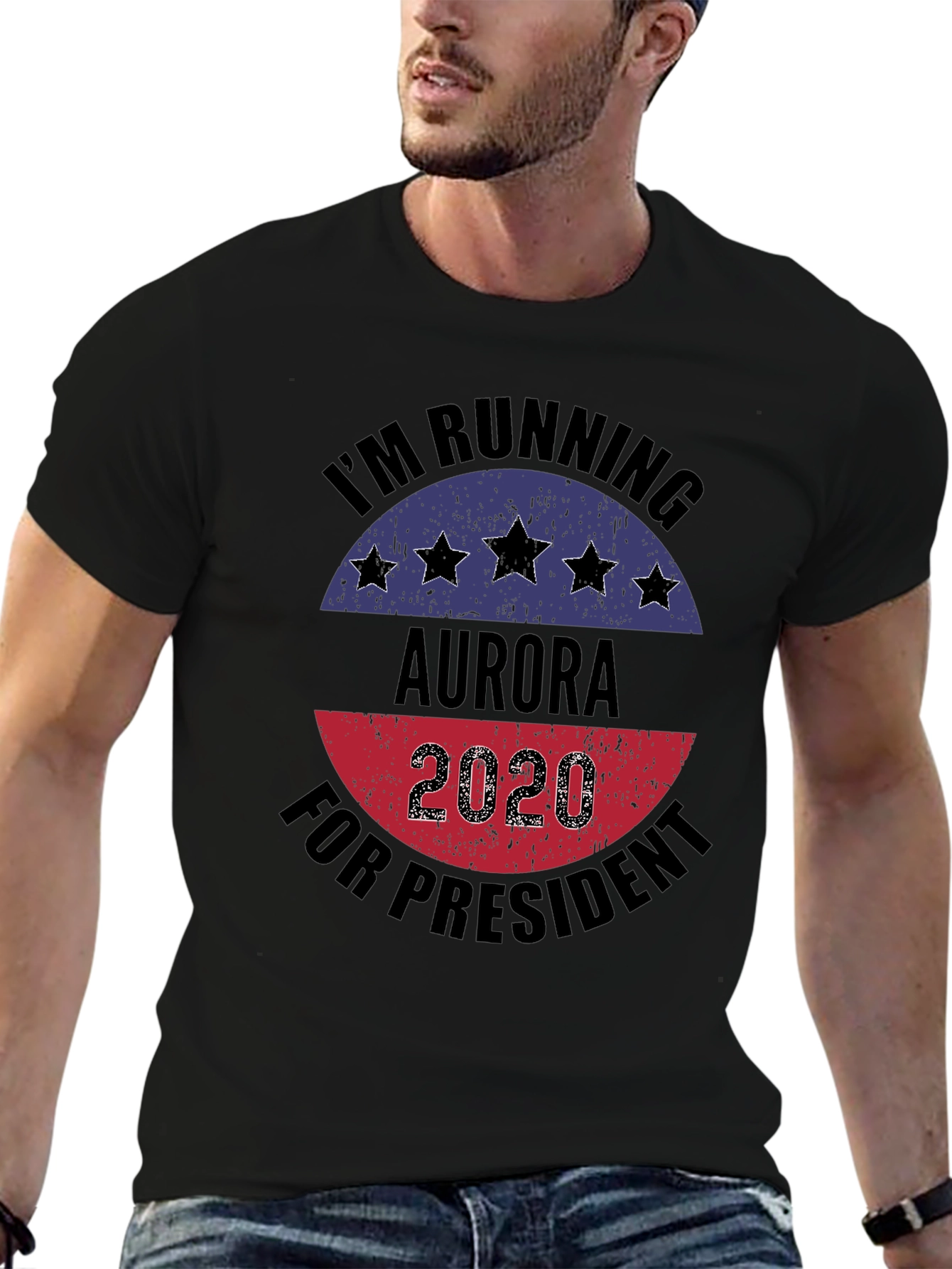 Black Aurora for President 2020 Black T-Shirt view 6