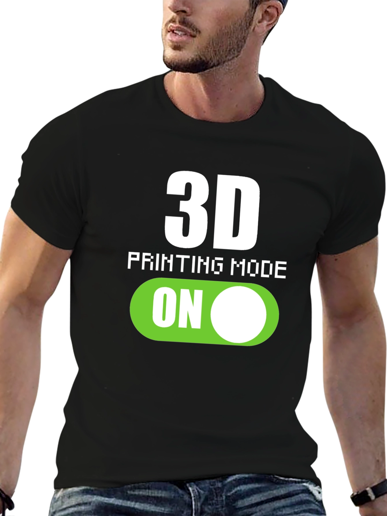 Black 3D Printing Mode On Graphic Tee view 6