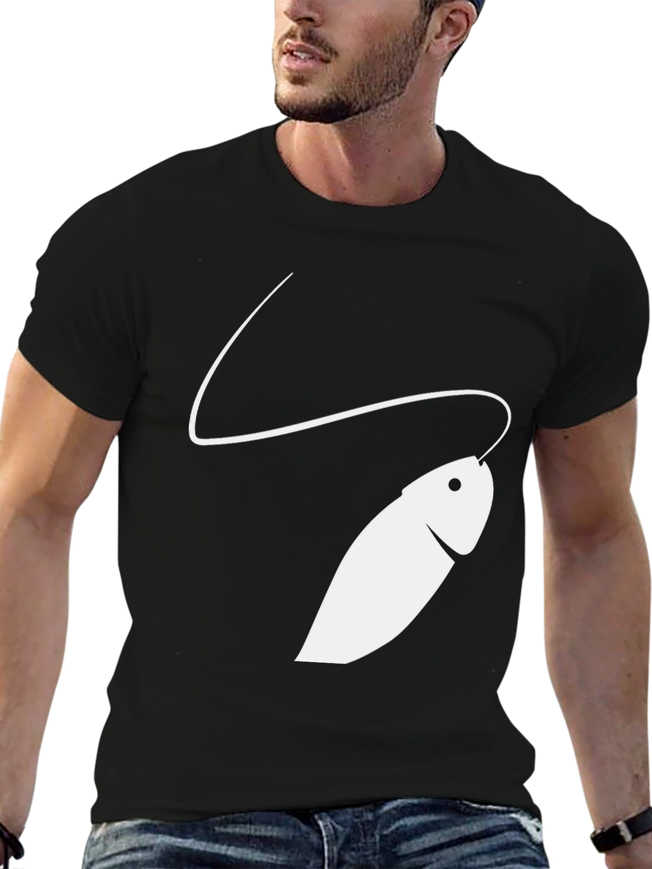 Black Minimalist Fish Graphic Tee - Black view 6