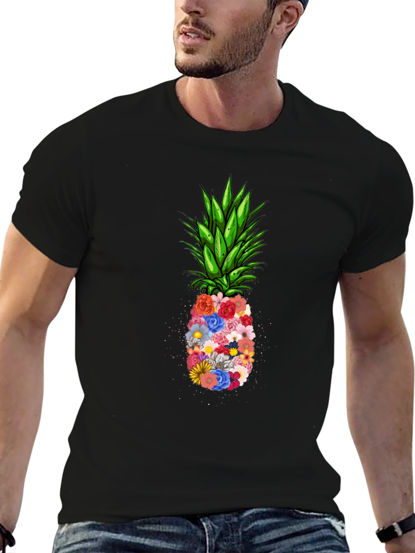 Black Floral Pineapple Graphic Tee - Black T-Shirt view 6
