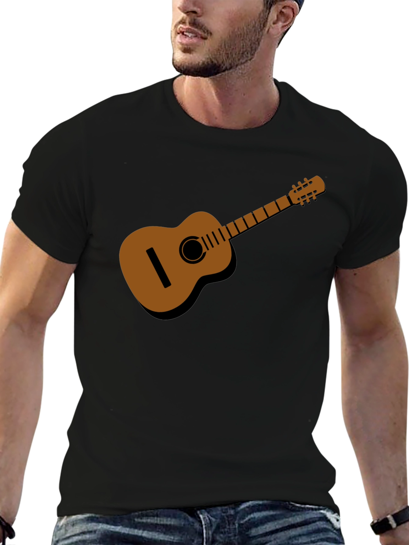 Black Acoustic Guitar T-Shirt - Music Lover Tee view 6