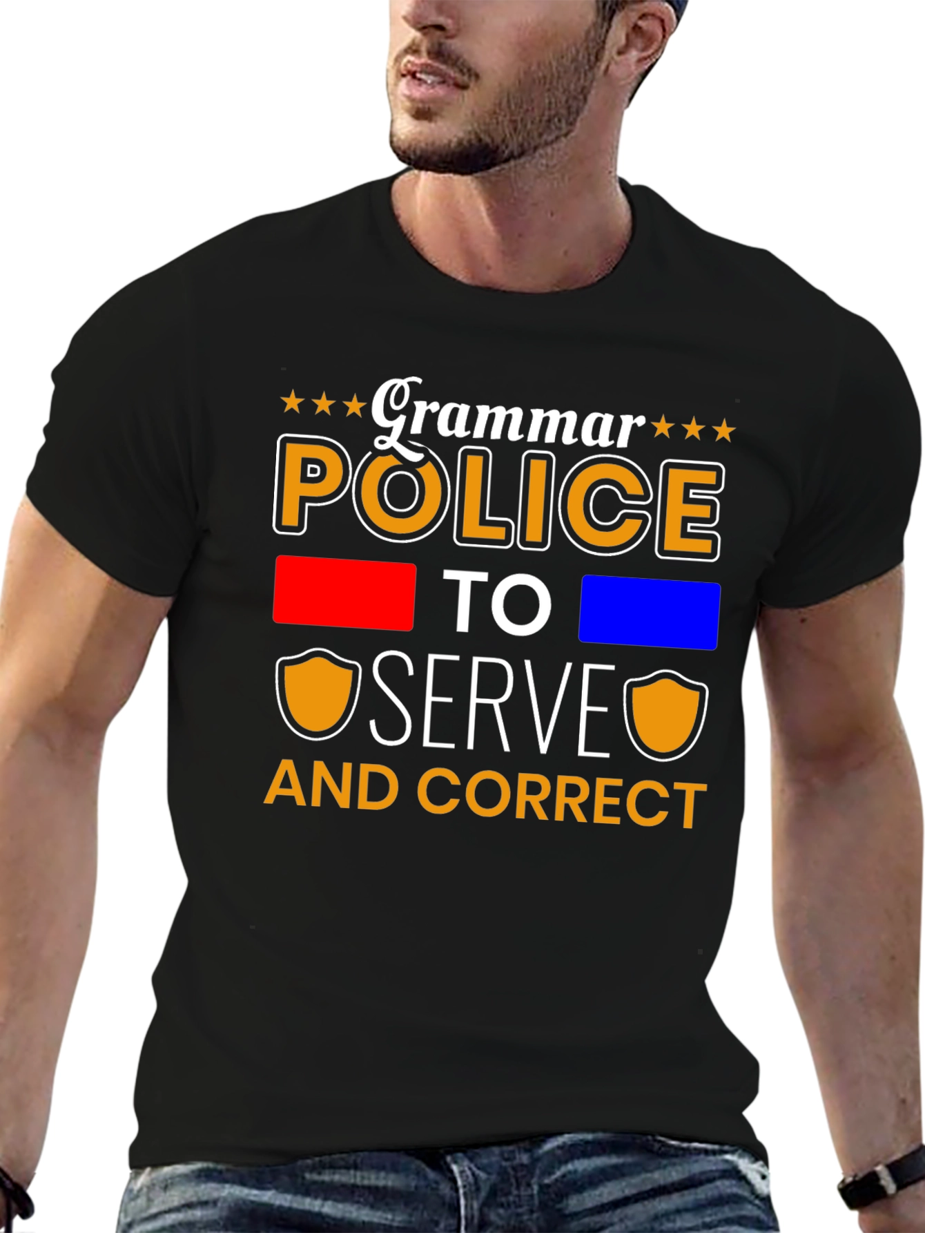 Black Grammar Police Serve & Correct T-Shirt view 6